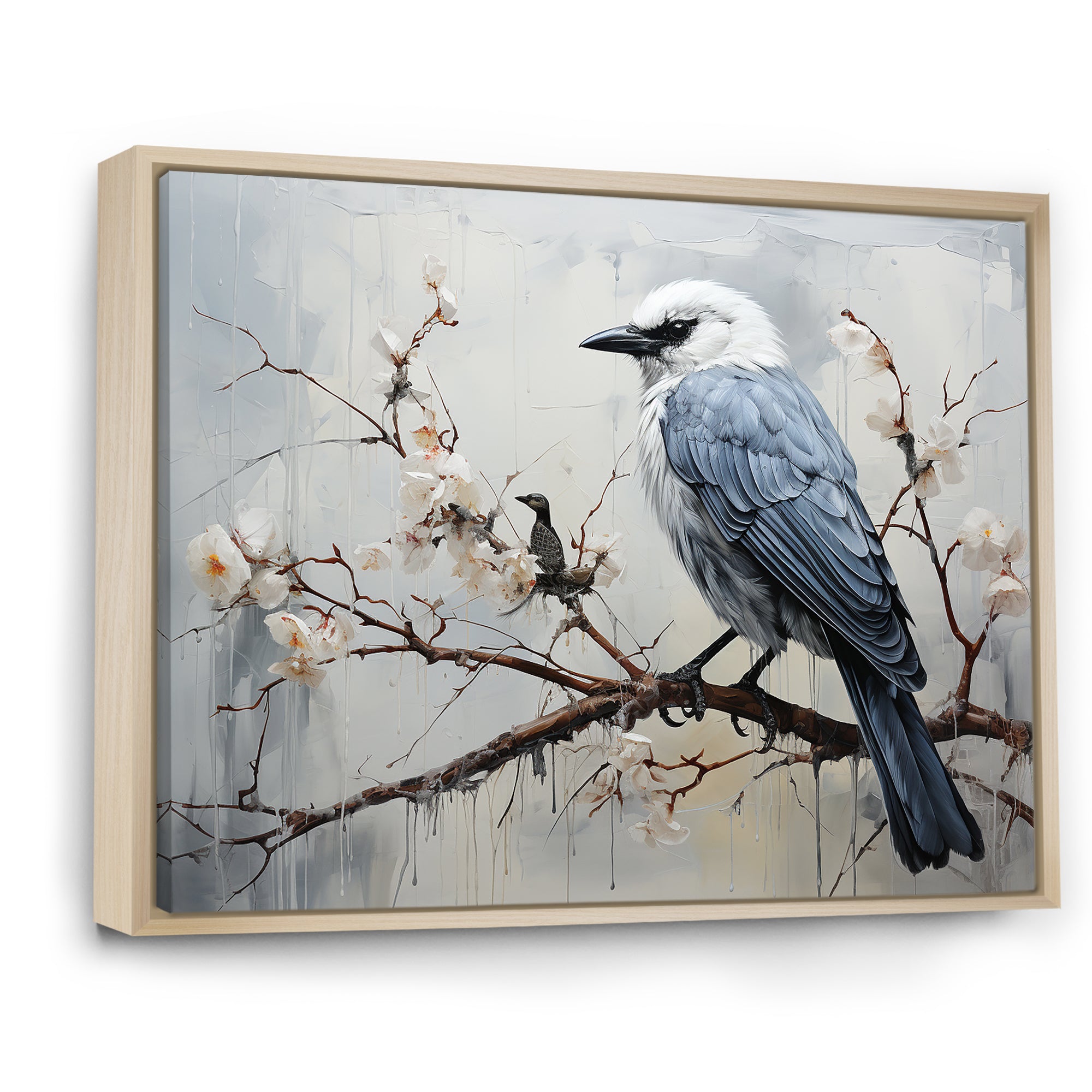 Misty Blue Ray Bird On Branch - Bird Wall Art Prints