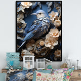 Surreal Nest Bird On Flowers - Blue Bird Wall Art