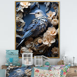 Surreal Nest Bird On Flowers - Blue Bird Wall Art
