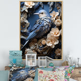 Surreal Nest Bird On Flowers - Blue Bird Wall Art