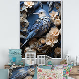 Surreal Nest Bird On Flowers - Blue Bird Wall Art