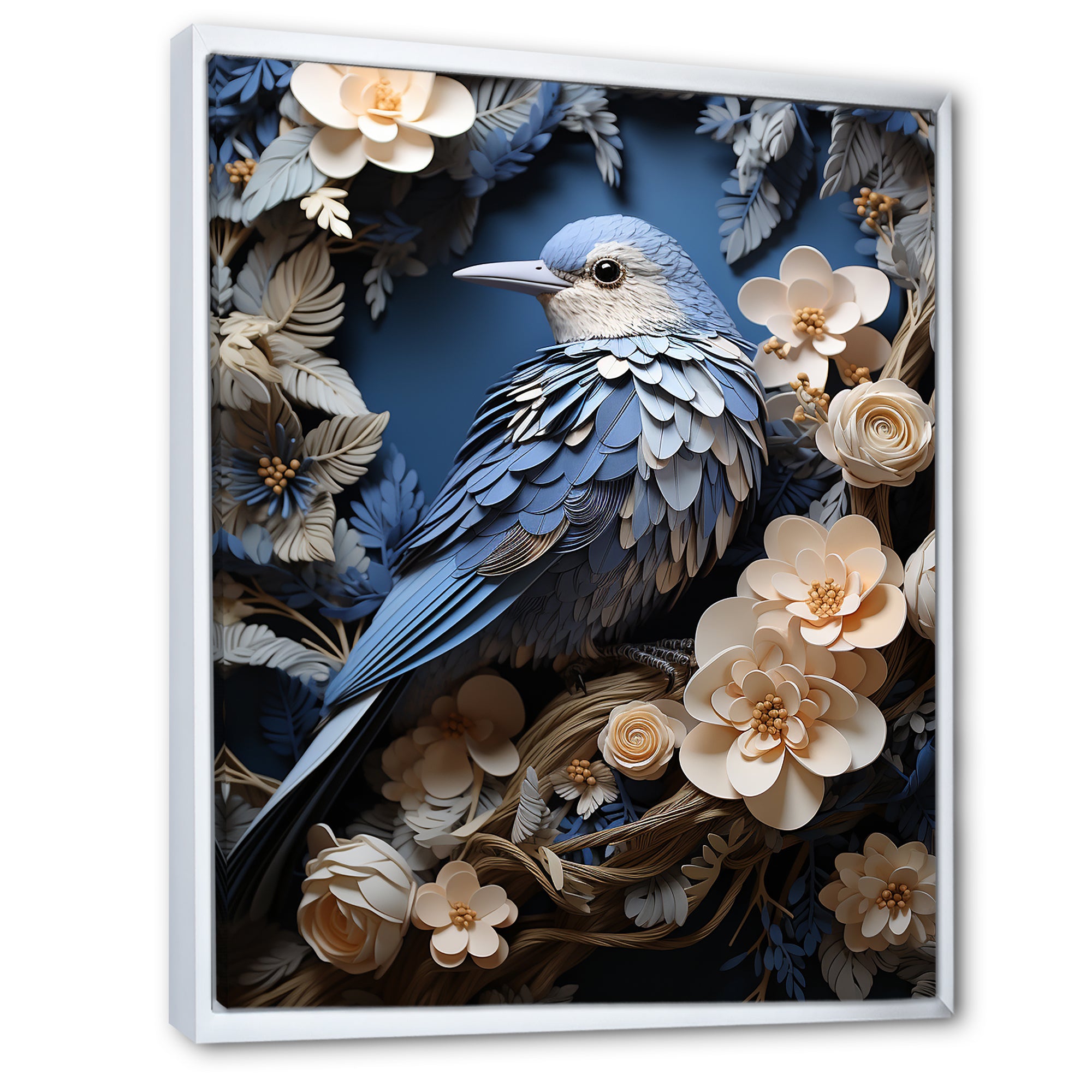 Surreal Nest Bird On Flowers - Blue Bird Wall Art