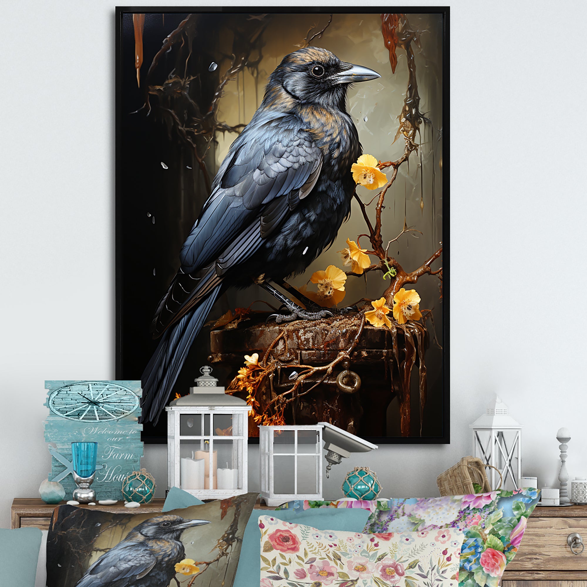 Noir Black Shadows Cast A Mysterious Ambiance - Bird Canvas Wall Art