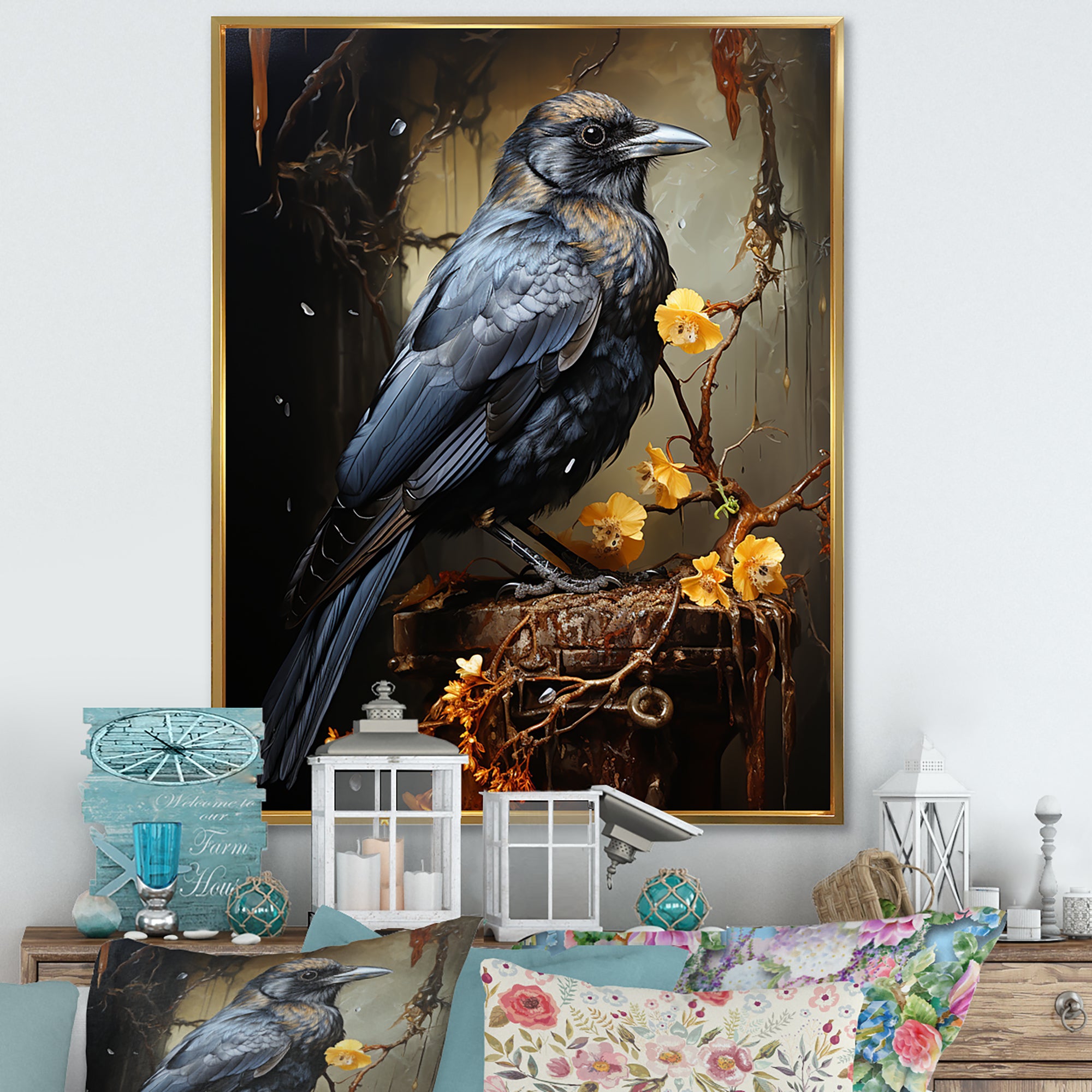 Noir Black Shadows Cast A Mysterious Ambiance - Bird Canvas Wall Art