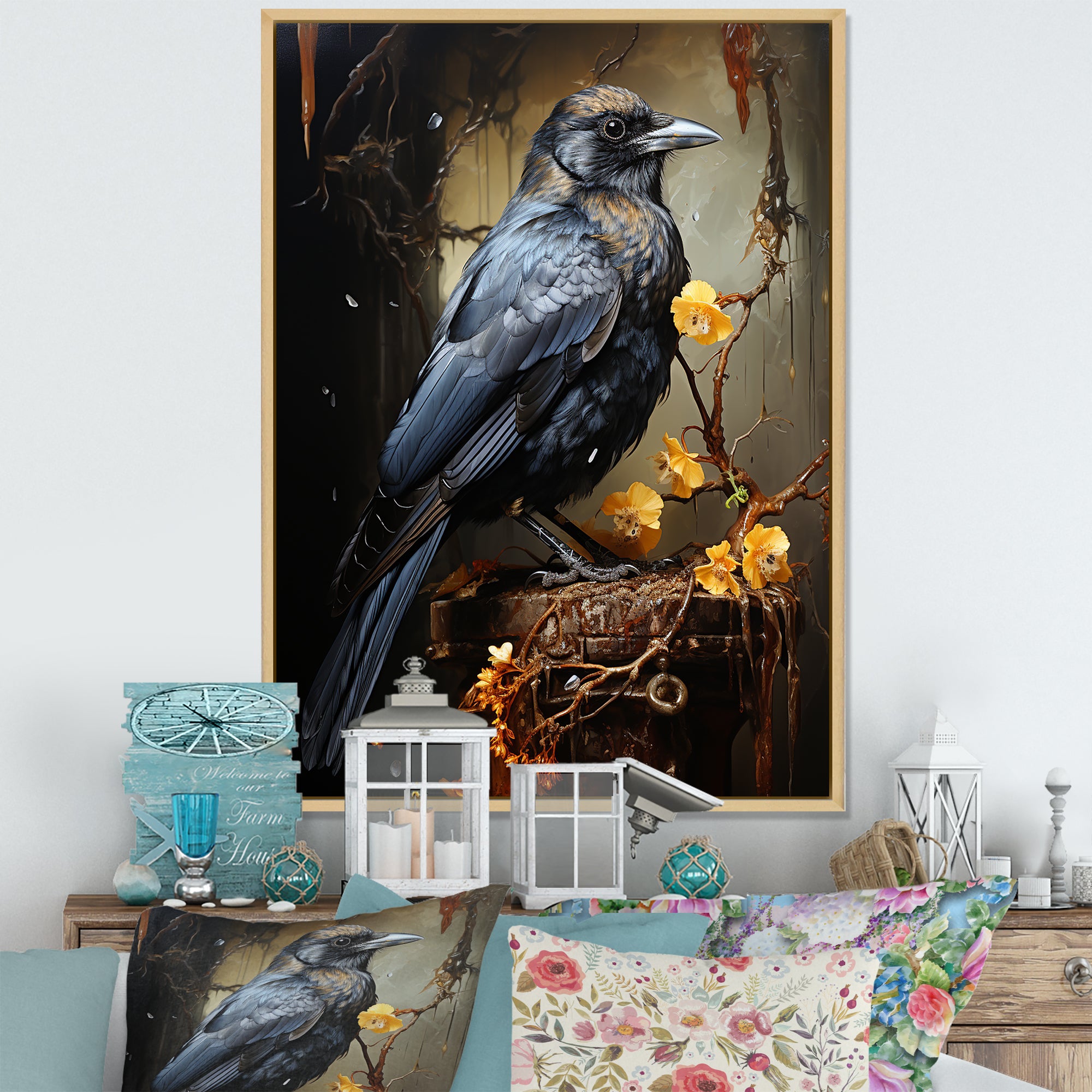 Noir Black Shadows Cast A Mysterious Ambiance - Bird Canvas Wall Art