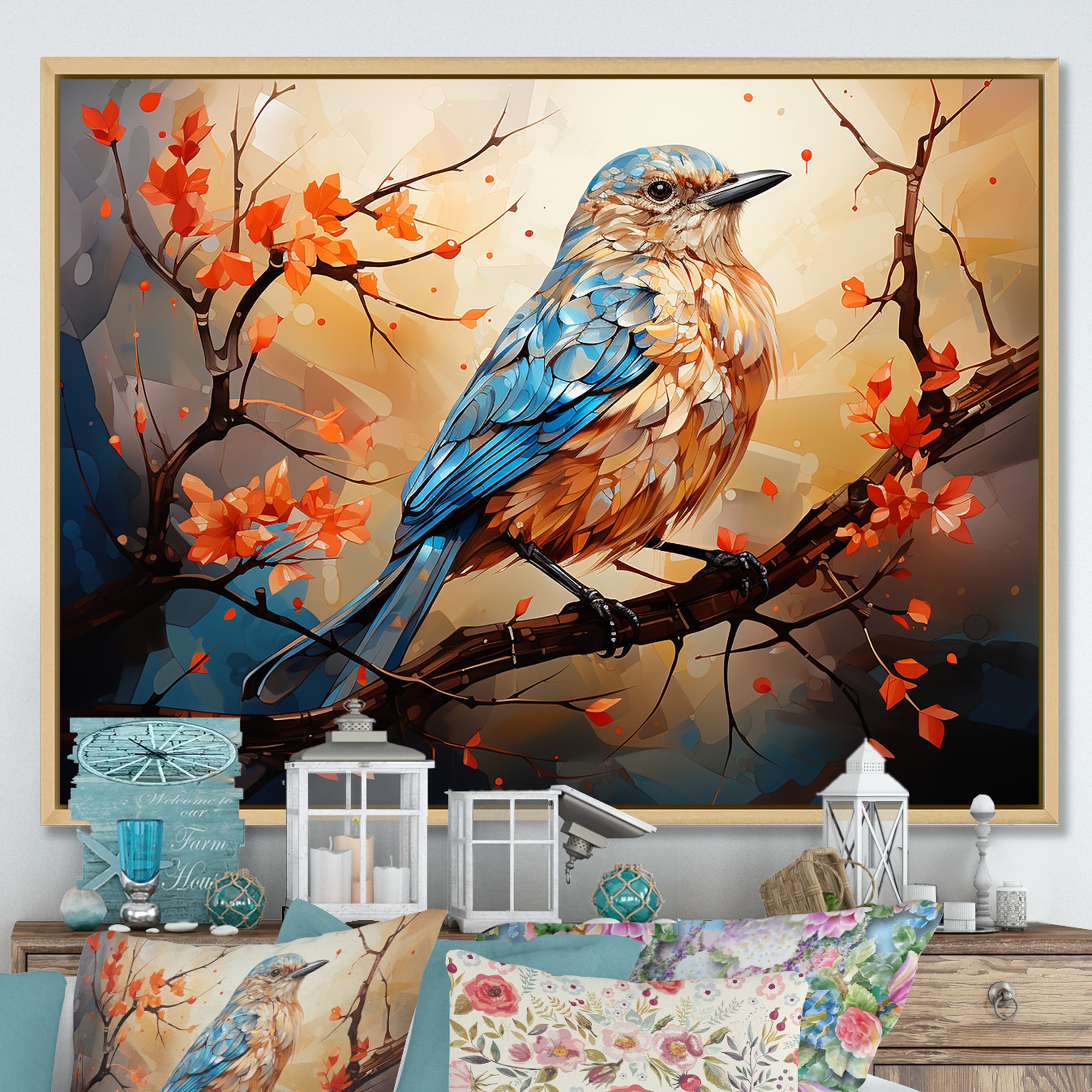 Warm Sunrise Hues An Expressionist Portrayal Bird - Beige Bird Wall Art