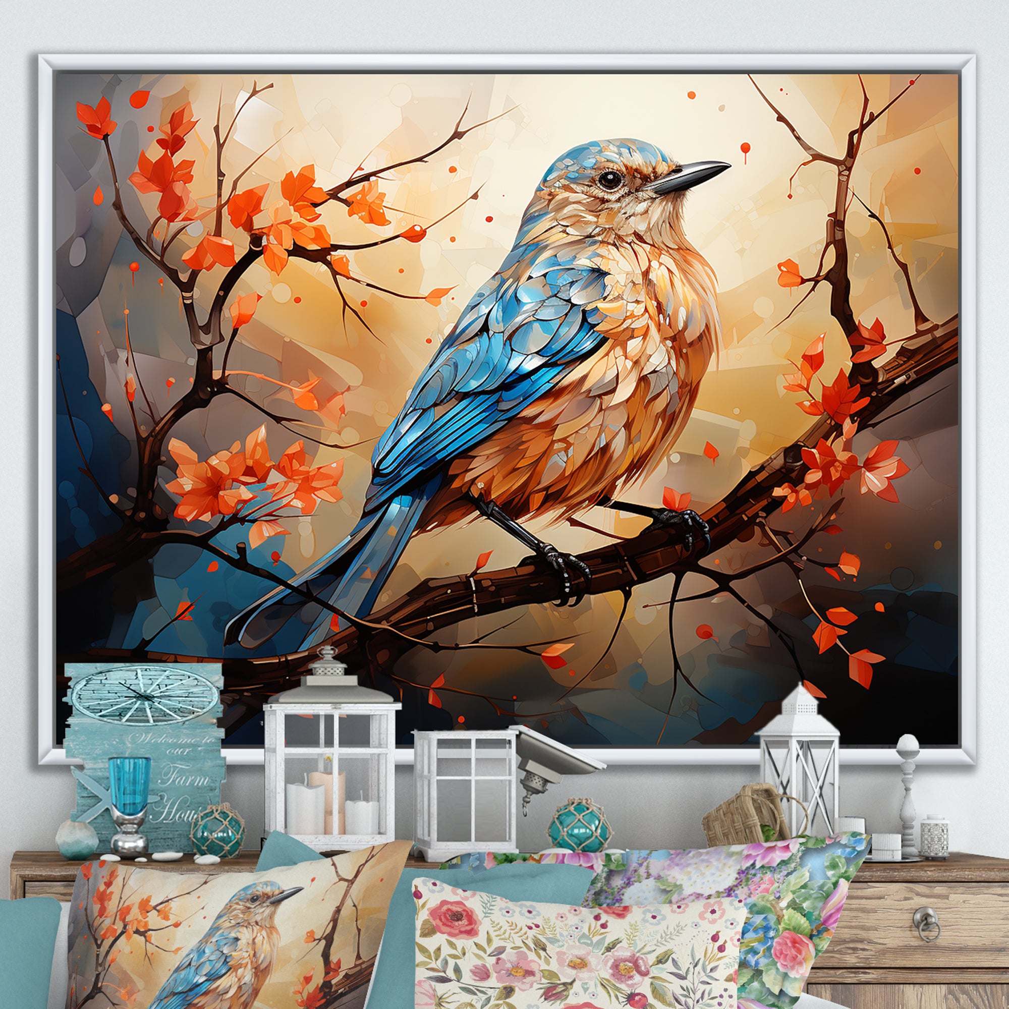Warm Sunrise Hues An Expressionist Portrayal Bird - Beige Bird Wall Art