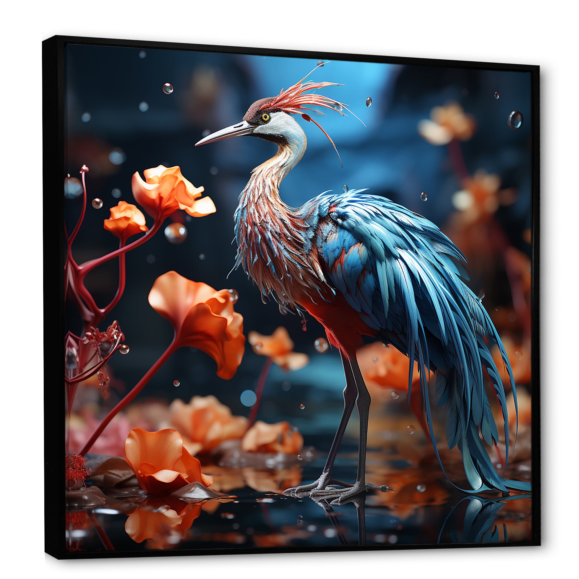 Watery Blues Heron - Bird Large Canvas Wall Art
