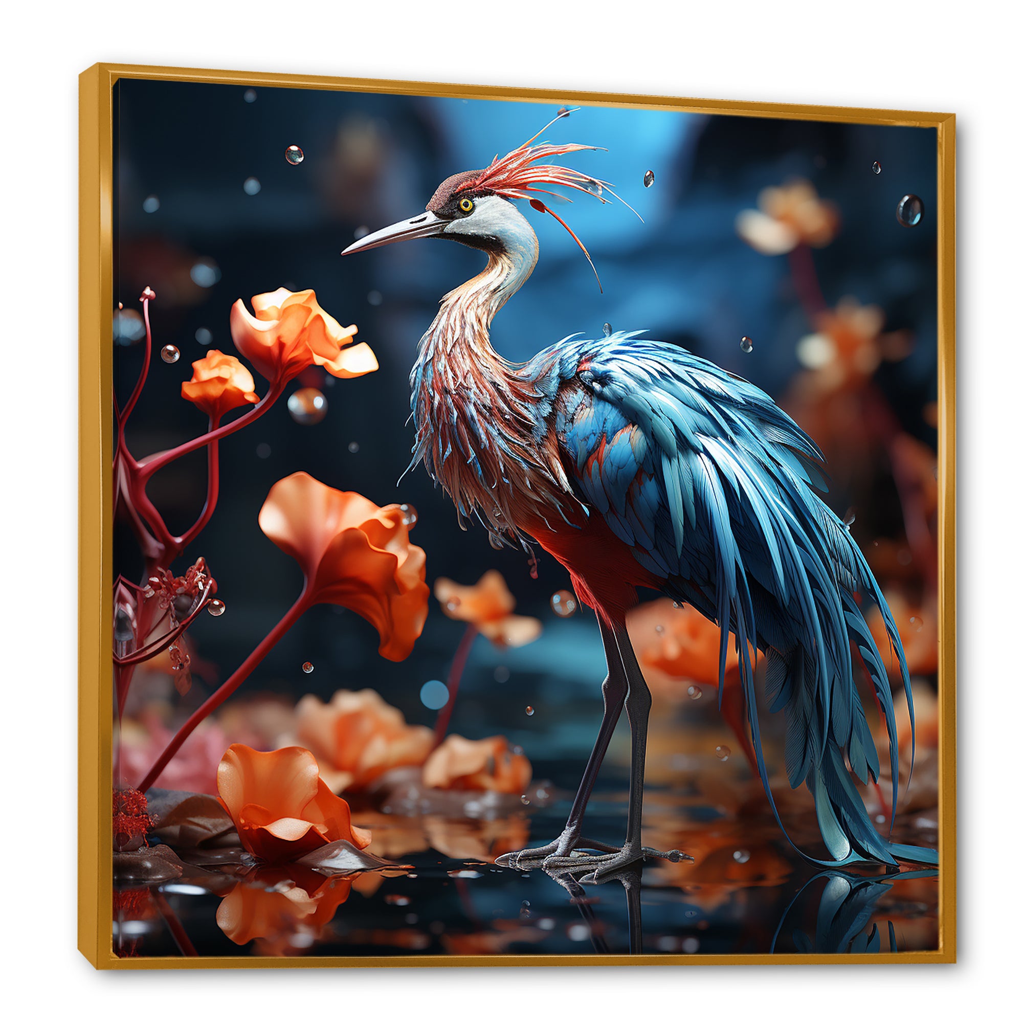 Watery Blues Heron - Bird Large Canvas Wall Art