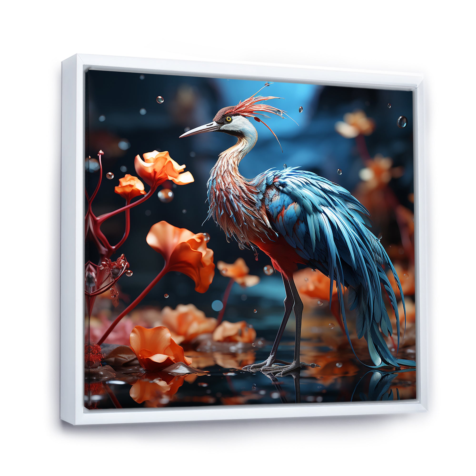 Watery Blues Heron - Bird Large Canvas Wall Art