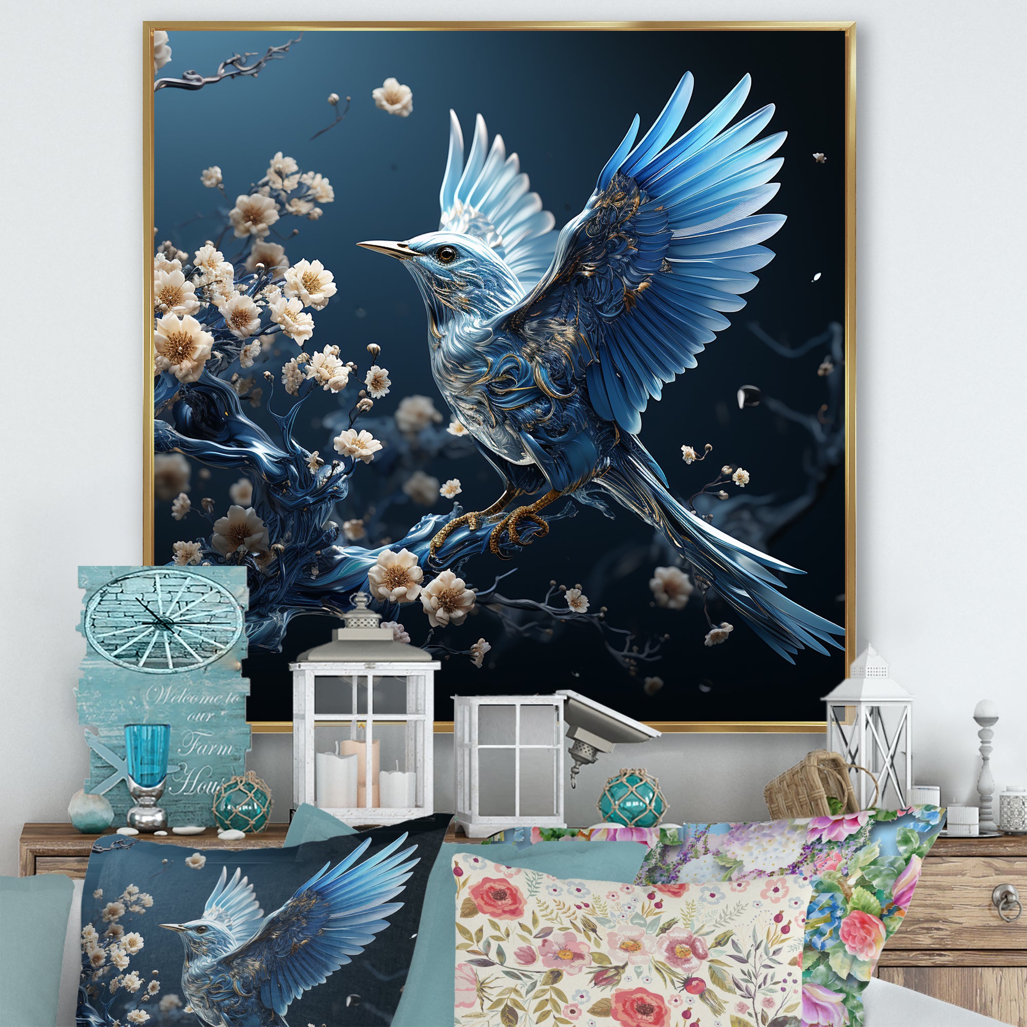 Watery Blues In Capture The Delicate Bird - Bird Home Decor Art