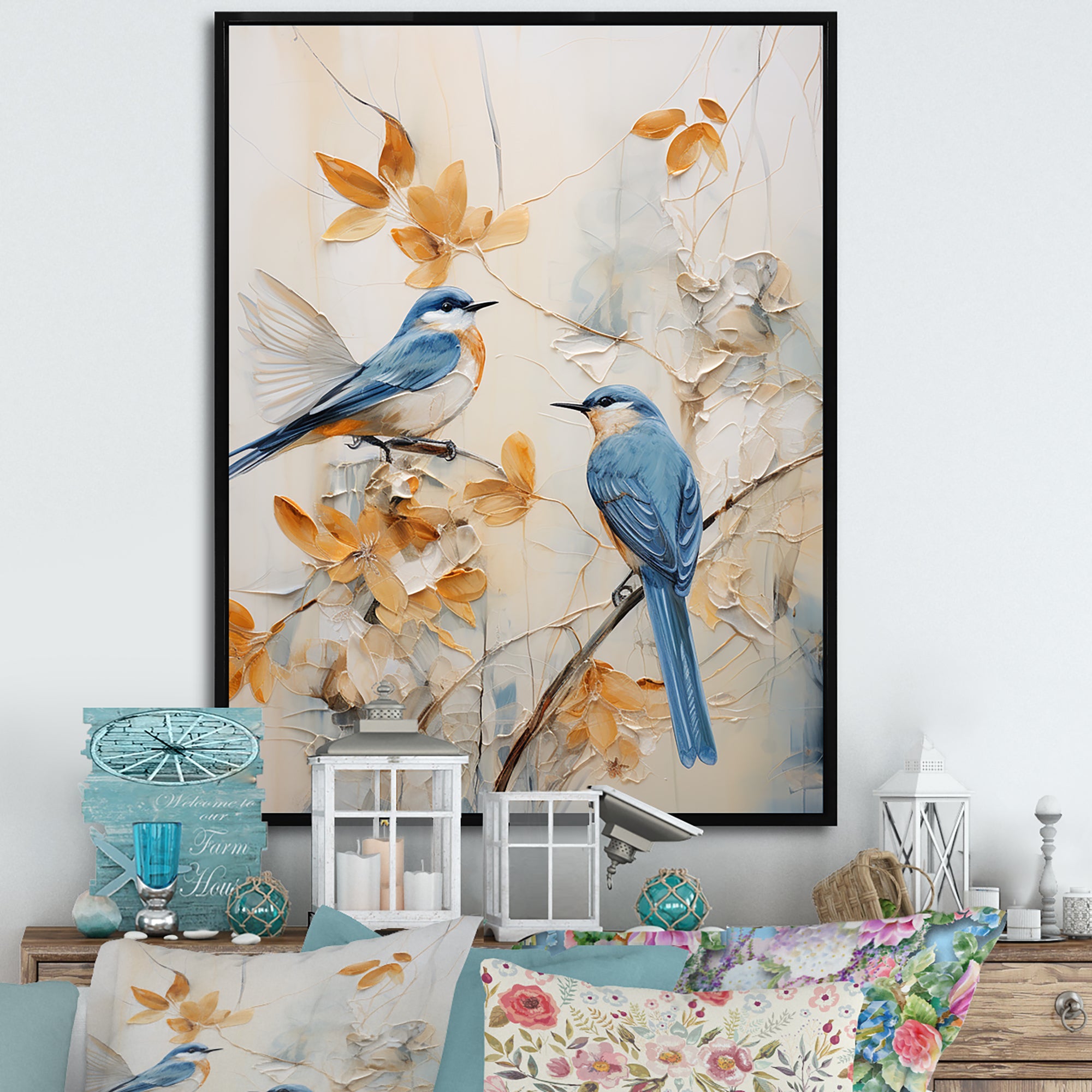 Minimalism Birds Paradise Floral Scenery - Bird Floral Home Decor Art