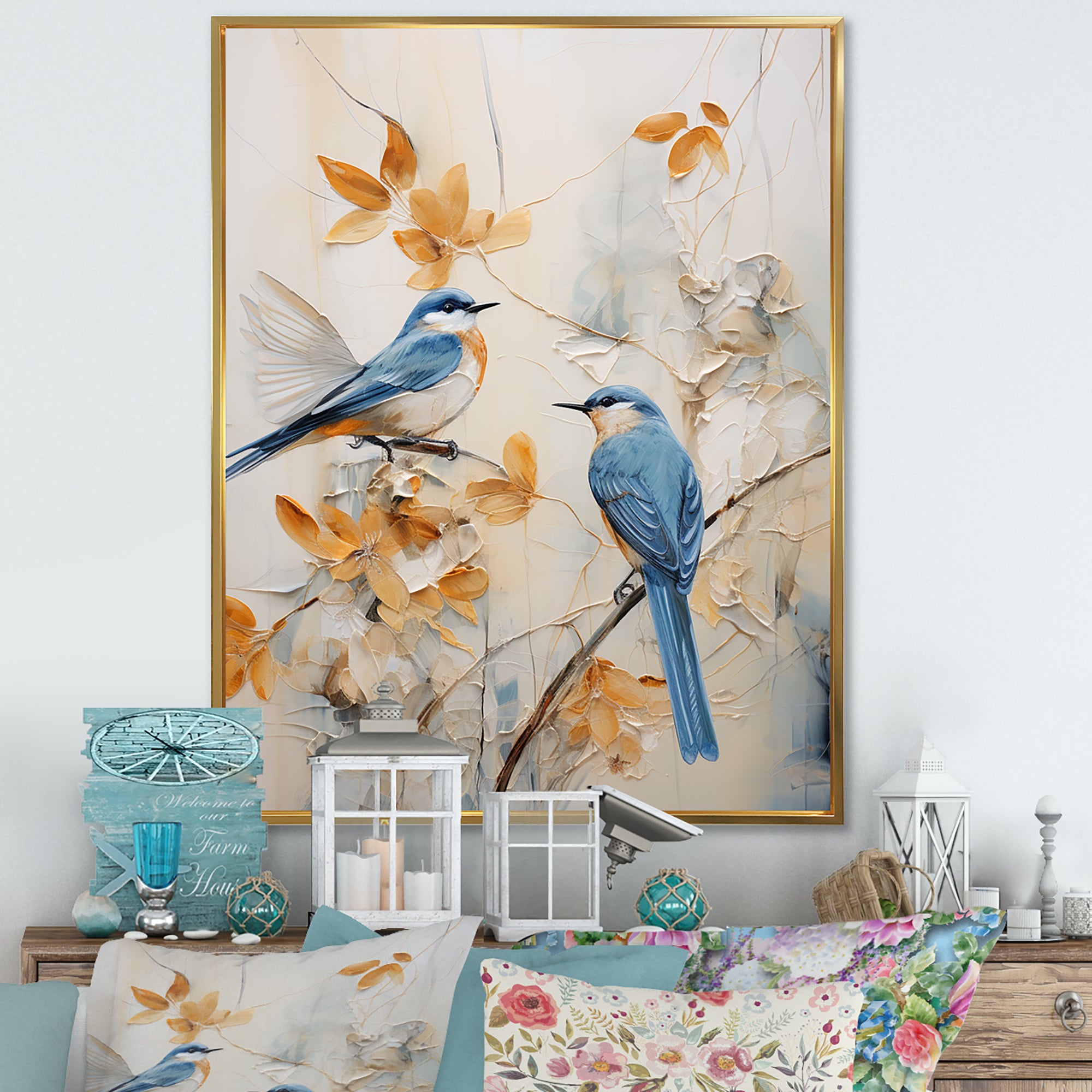 Minimalism Birds Paradise Floral Scenery - Bird Floral Home Decor Art