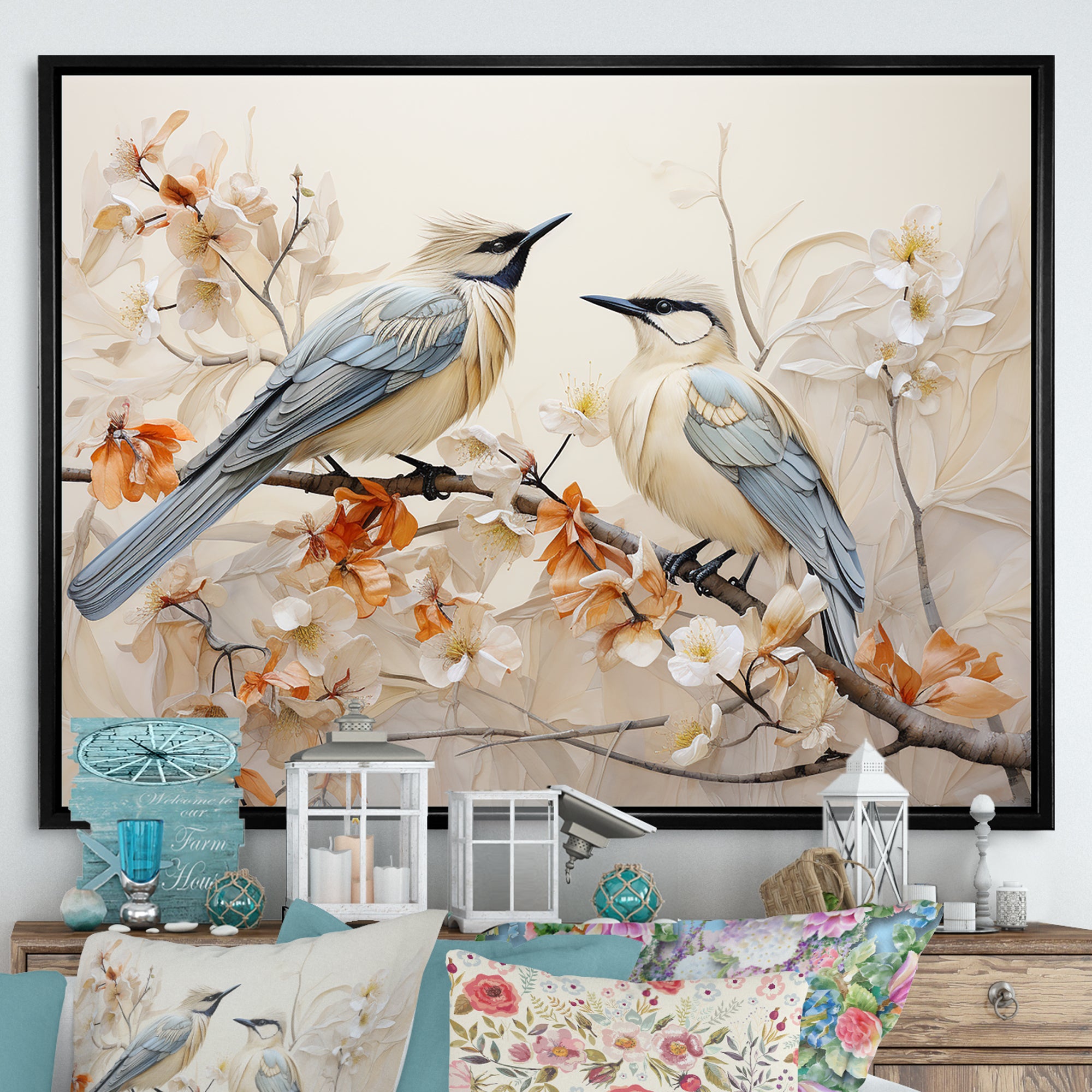 Minimalism Birds Paradise Floral Branch - Bird Floral Bedroom Wall Art