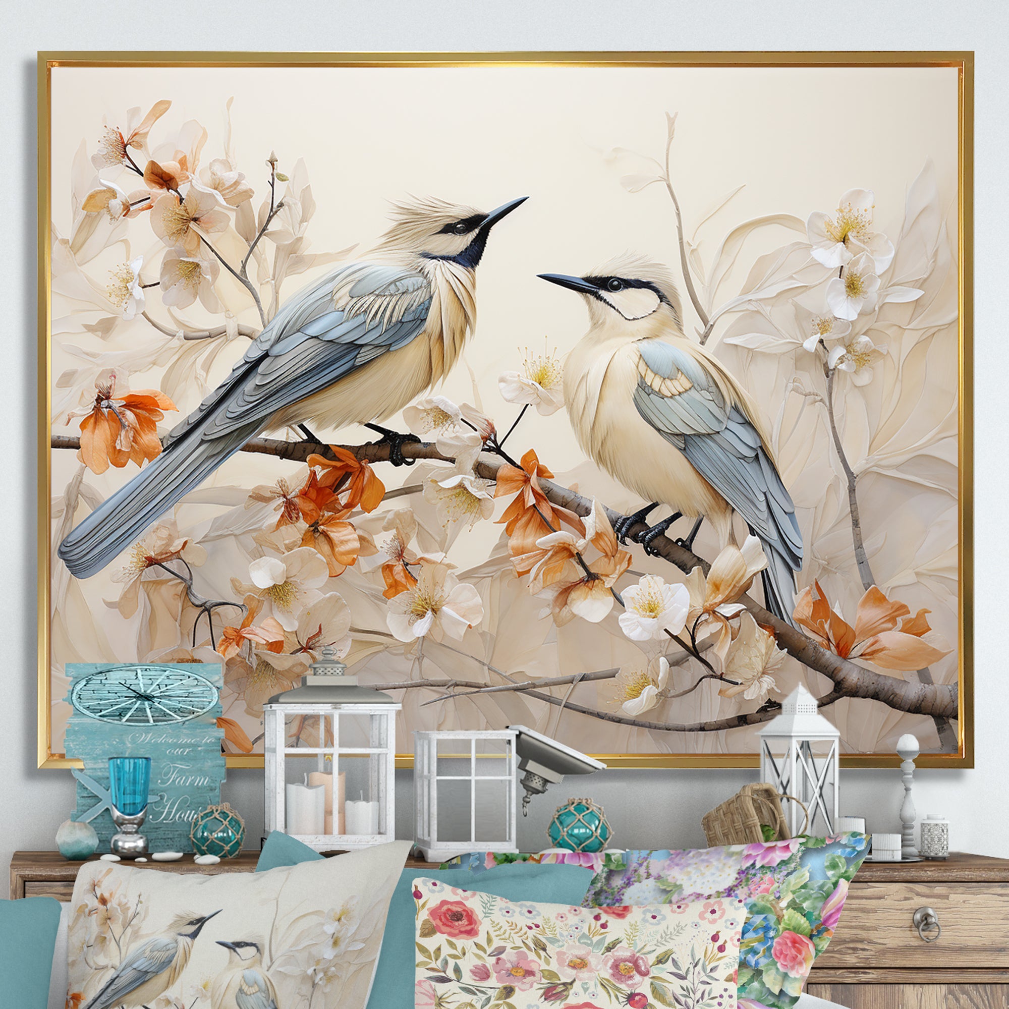 Minimalism Birds Paradise Floral Branch - Bird Floral Bedroom Wall Art