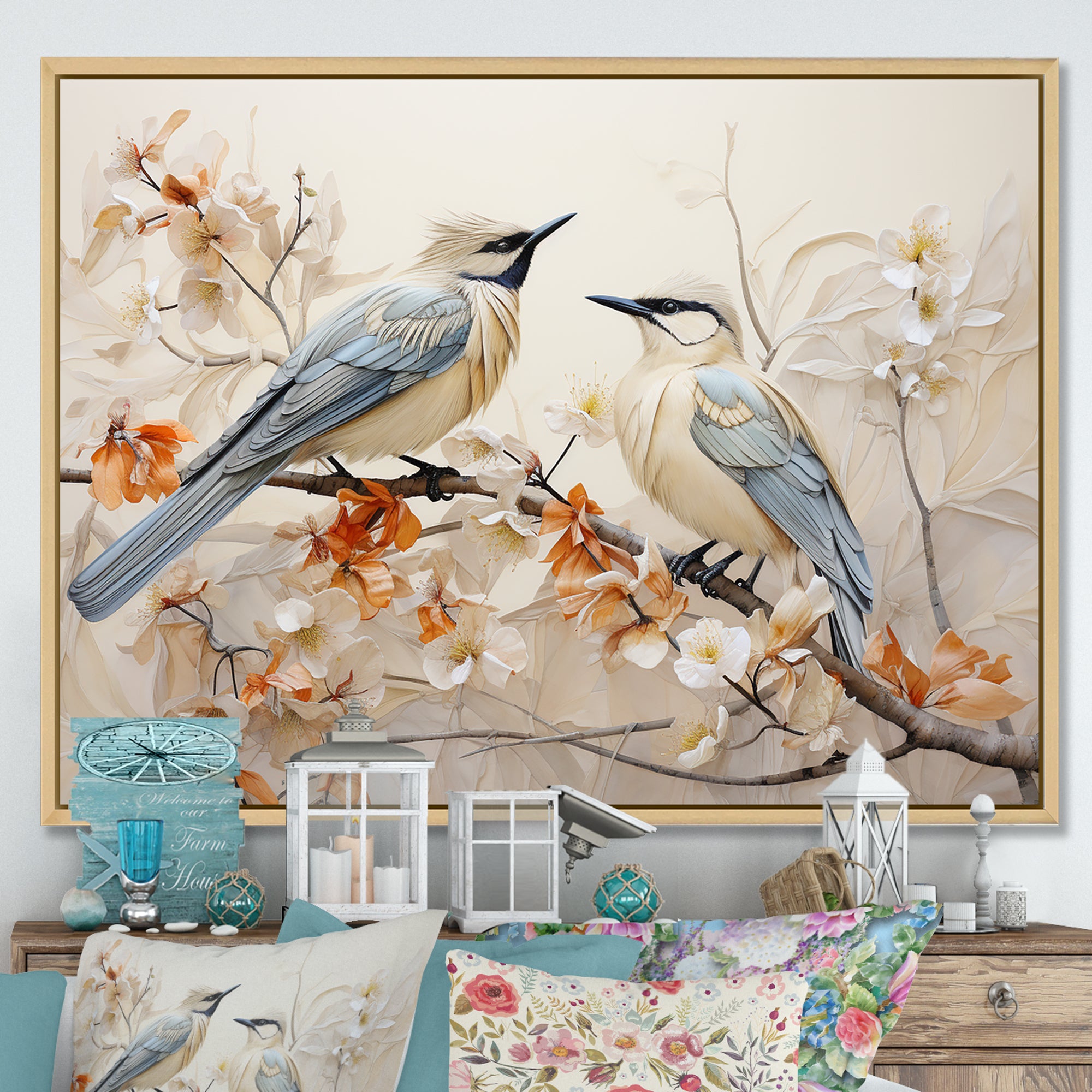 Minimalism Birds Paradise Floral Branch - Bird Floral Bedroom Wall Art