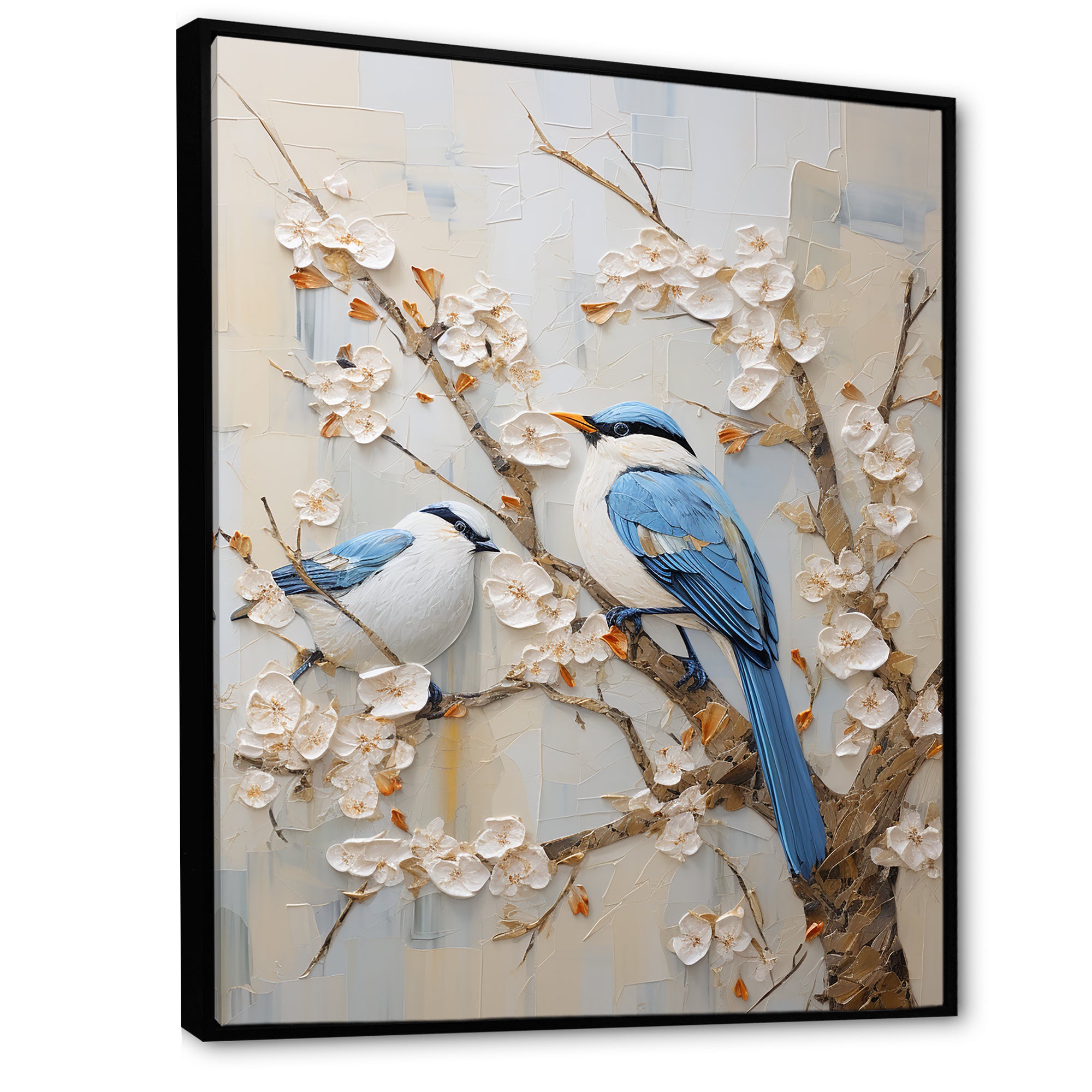Minimalism Birds Paradise Cherry Blossoms - Bird Floral Canvas Wall Art