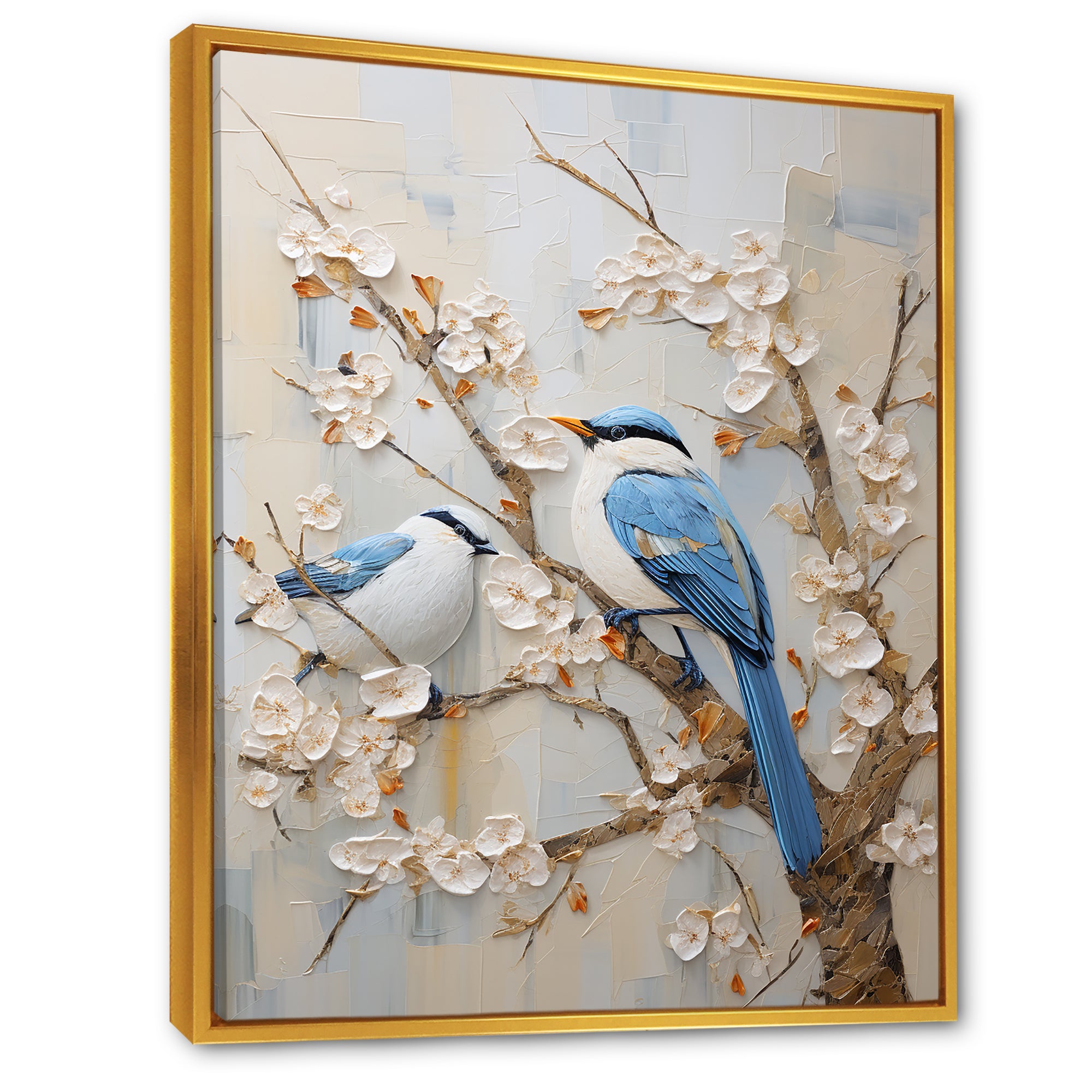 Minimalism Birds Paradise Cherry Blossoms - Bird Floral Canvas Wall Art