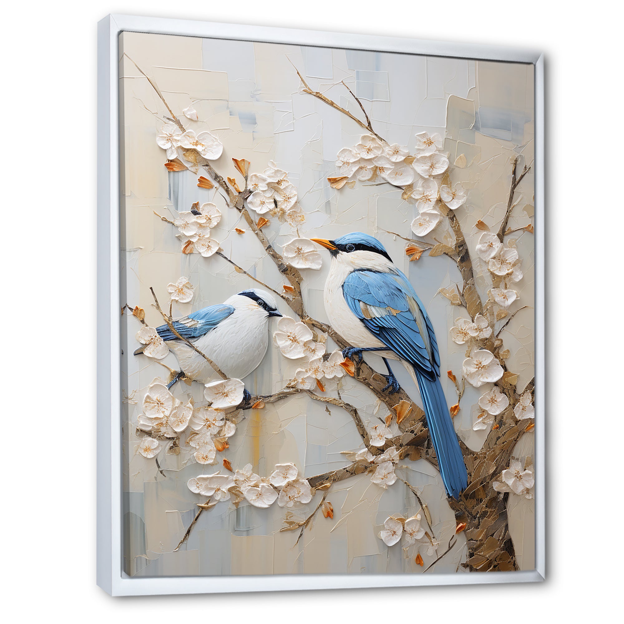 Minimalism Birds Paradise Cherry Blossoms - Bird Floral Canvas Wall Art