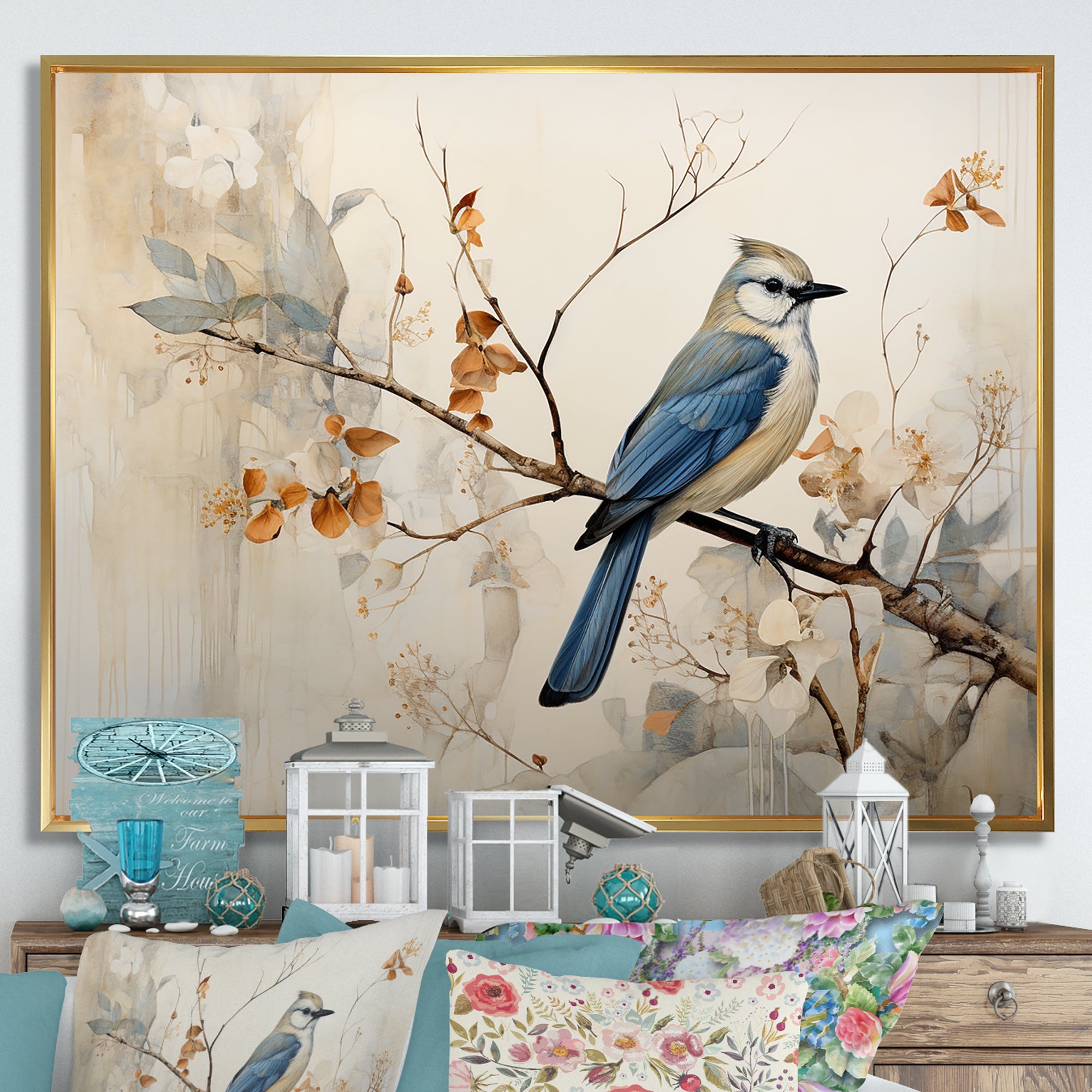 Minimalism Bird On Branch - Bird Floral Wall Decor