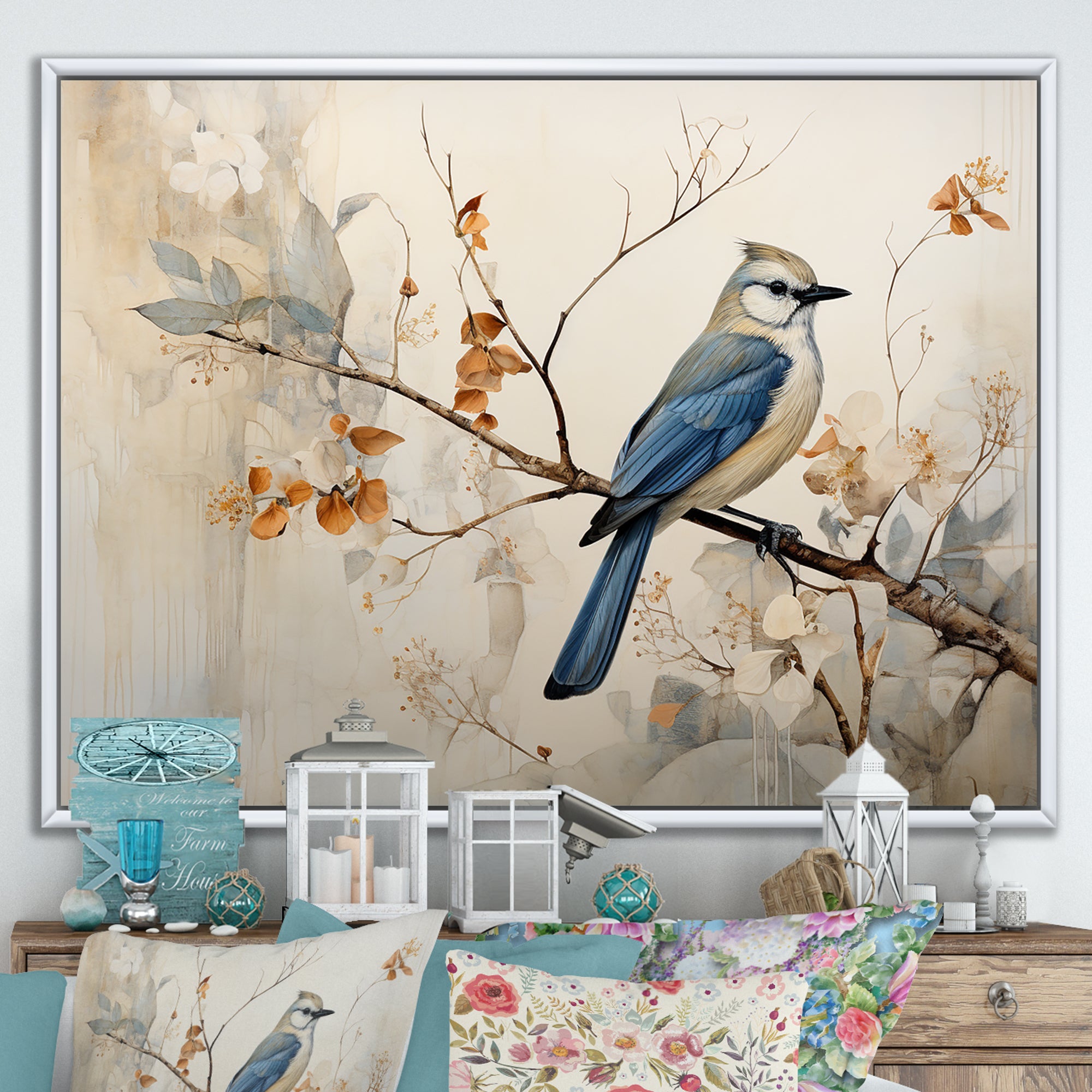 Minimalism Bird On Branch - Bird Floral Wall Decor