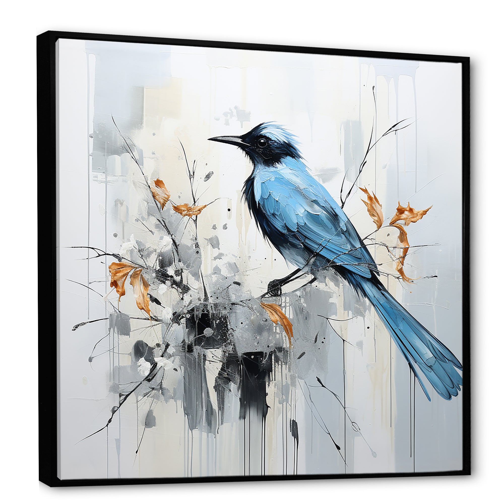 Blue Bird Minimalism Flowers - Bird Floral Wall Art Prints