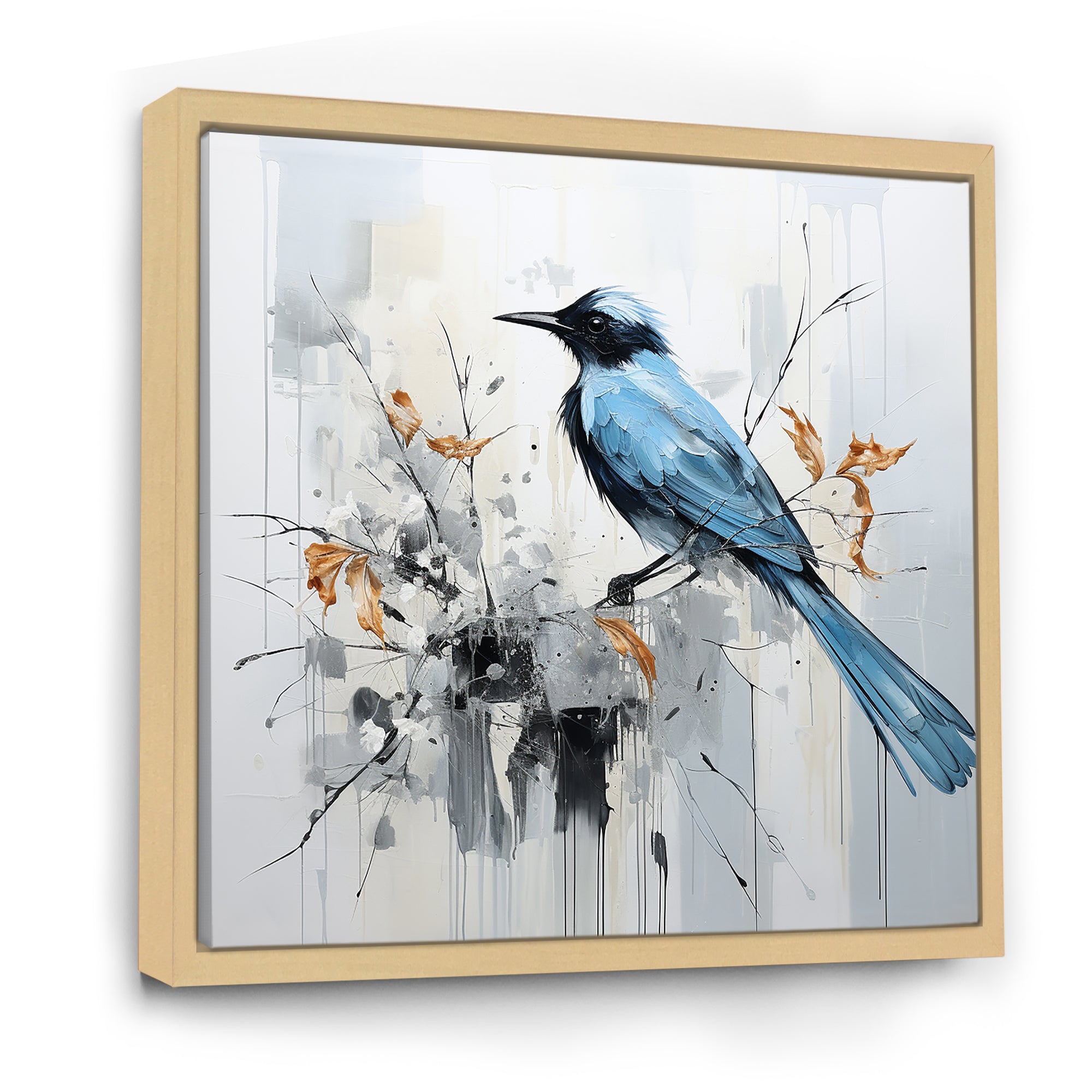 Blue Bird Minimalism Flowers - Bird Floral Wall Art Prints