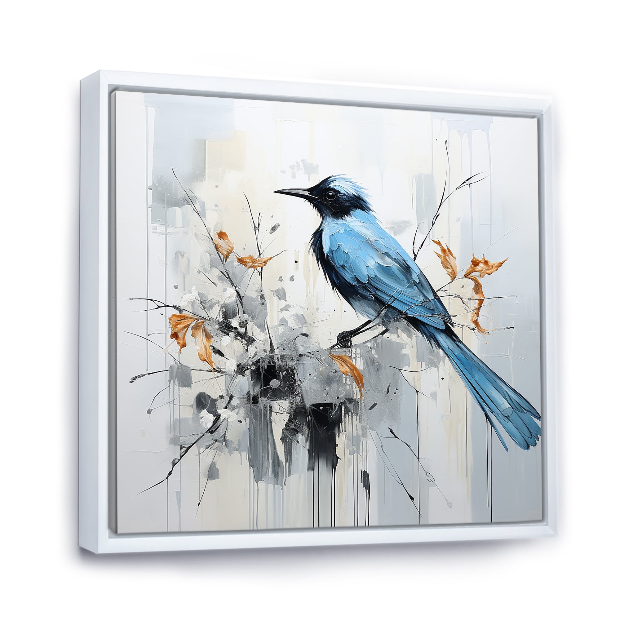 Blue Bird Minimalism Flowers - Bird Floral Wall Art Prints