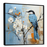 Blue Bird Minimalism White Flowers - Blue Bird Floral Wall Art