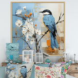 Blue Bird Minimalism White Flowers - Blue Bird Floral Wall Art