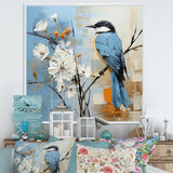 Blue Bird Minimalism White Flowers - Blue Bird Floral Wall Art