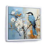 Blue Bird Minimalism White Flowers - Blue Bird Floral Wall Art