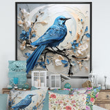 Blue Bird Minimalism White And Blue Flowers - Bird Floral Framed Canvas Art