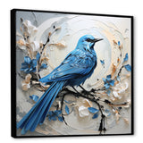 Blue Bird Minimalism White And Blue Flowers - Bird Floral Framed Canvas Art