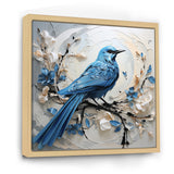 Blue Bird Minimalism White And Blue Flowers - Bird Floral Framed Canvas Art