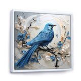 Blue Bird Minimalism White And Blue Flowers - Bird Floral Framed Canvas Art