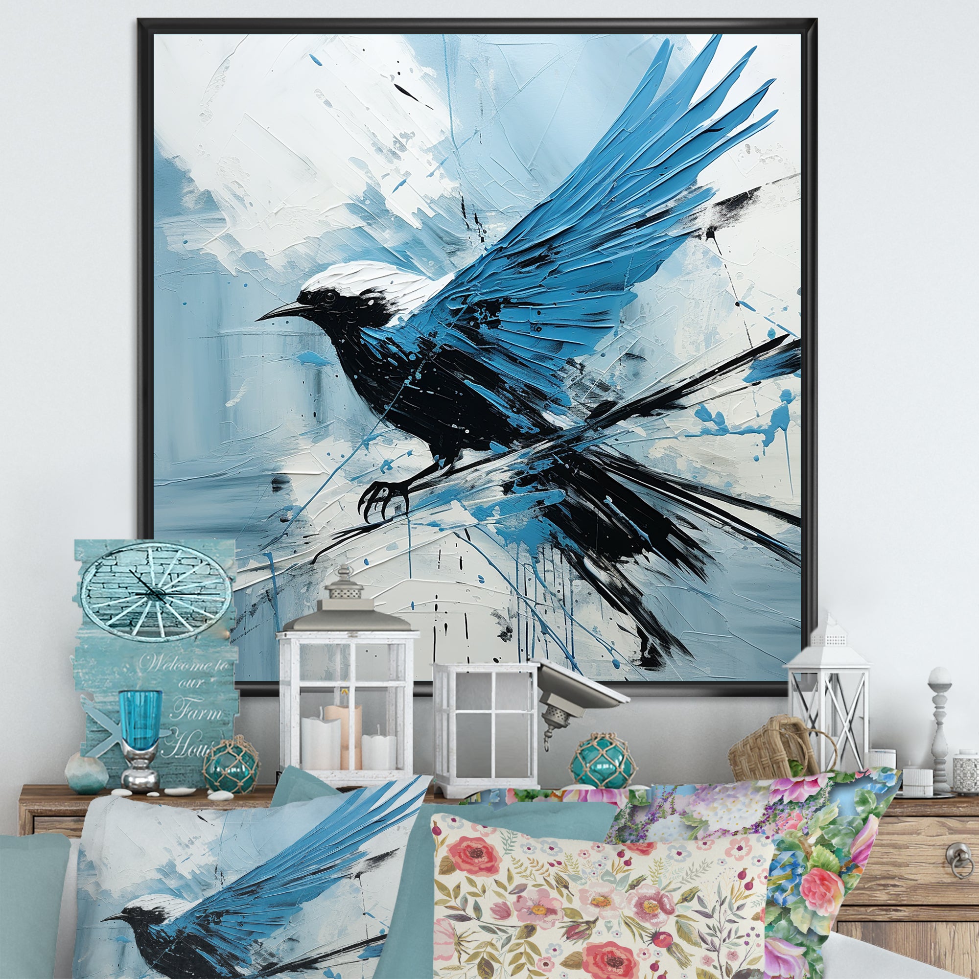 Blue Bird In Mix Of Colors - Bird Bedroom Wall Art
