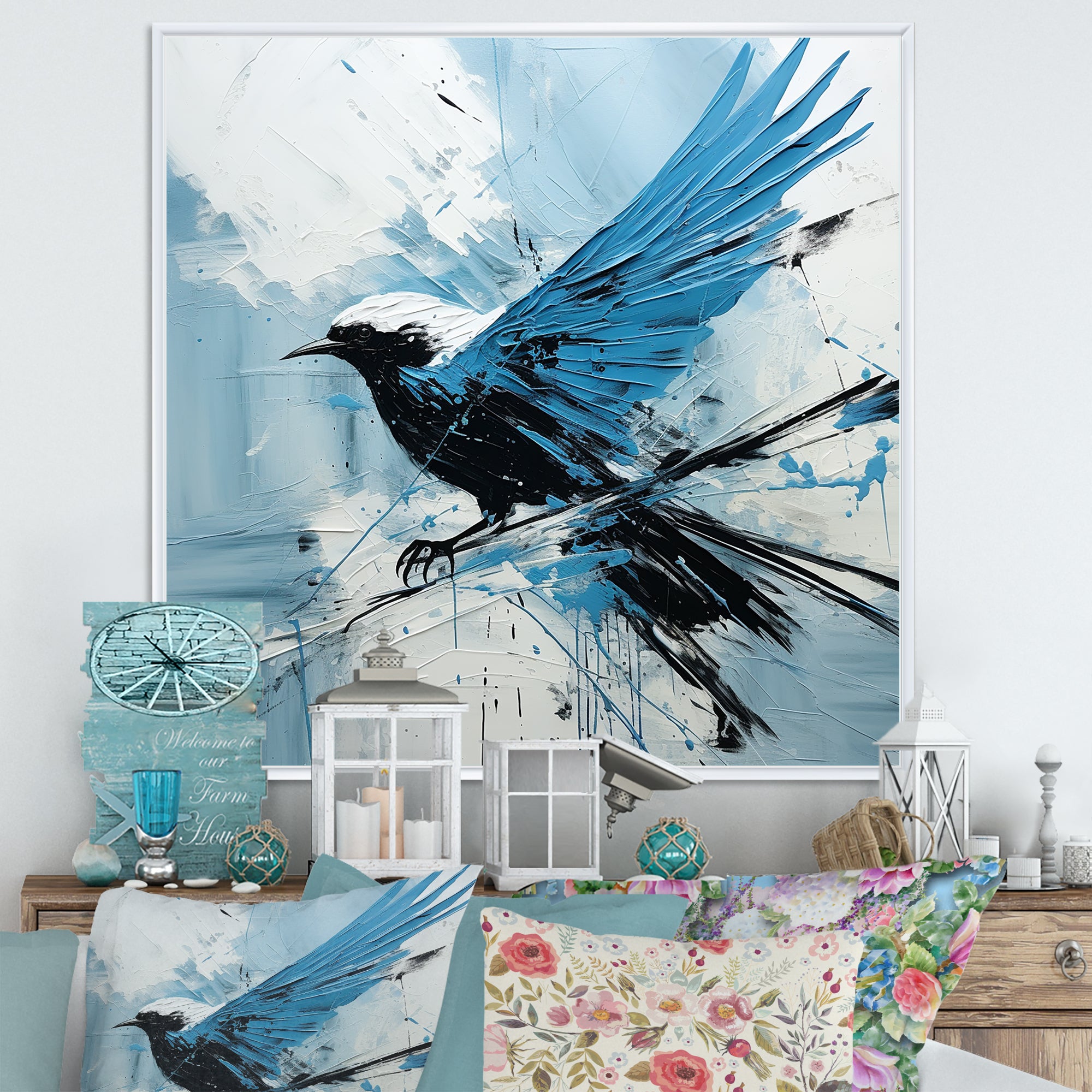 Blue Bird In Mix Of Colors - Bird Bedroom Wall Art