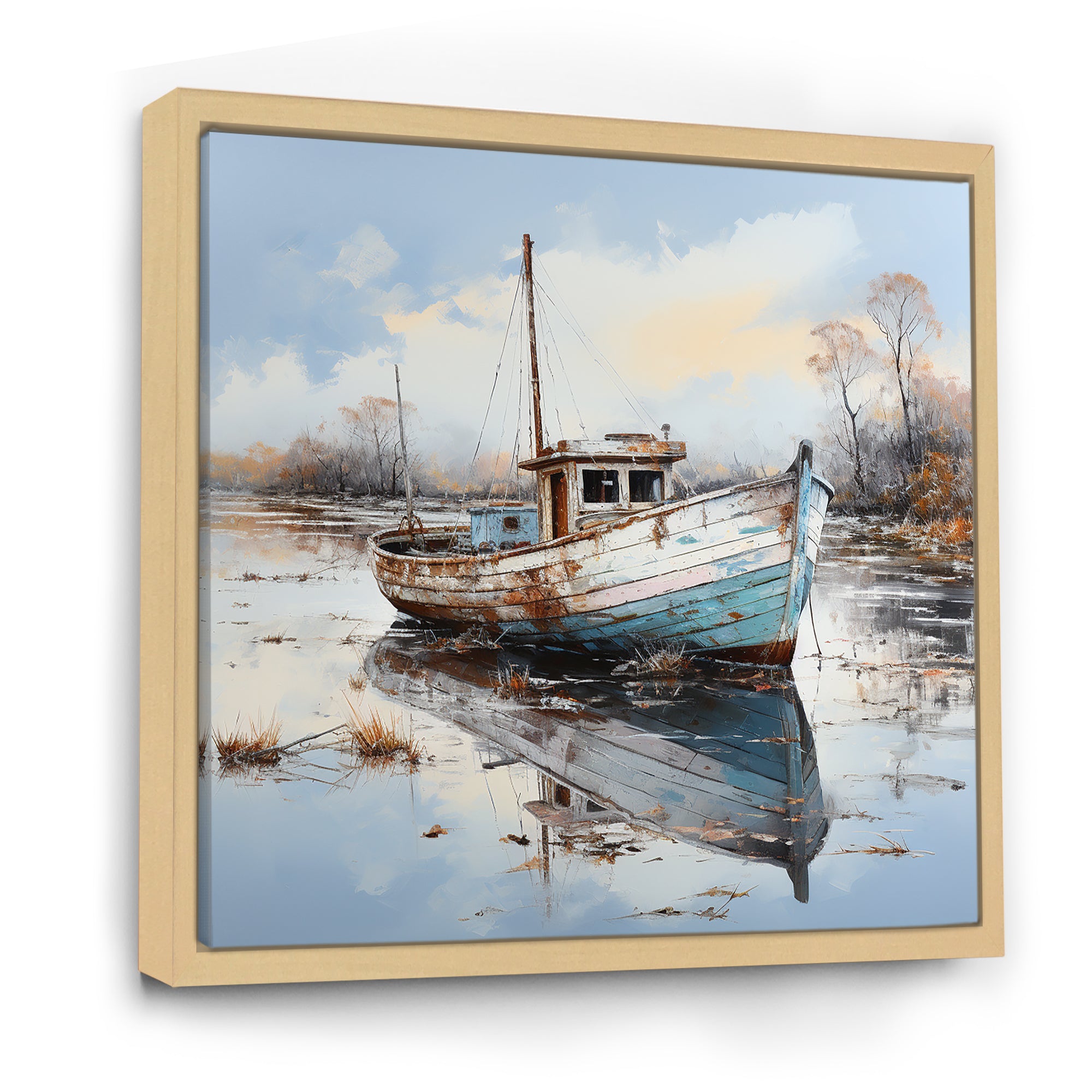 Boat Charm In Winter - Boat Canvas Wall Art