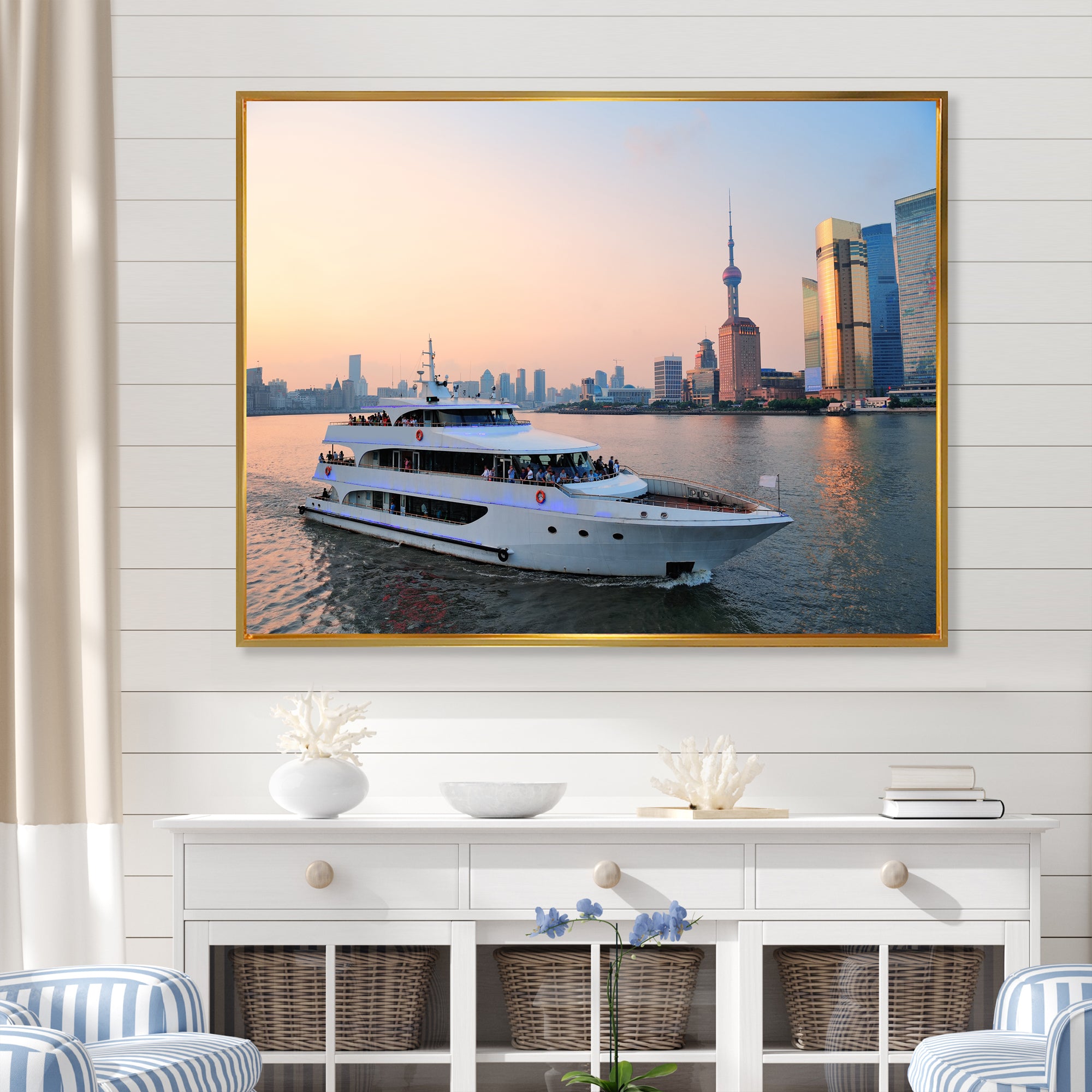 Yacht In Shanghai Bay - Boat Canvas Wall Art