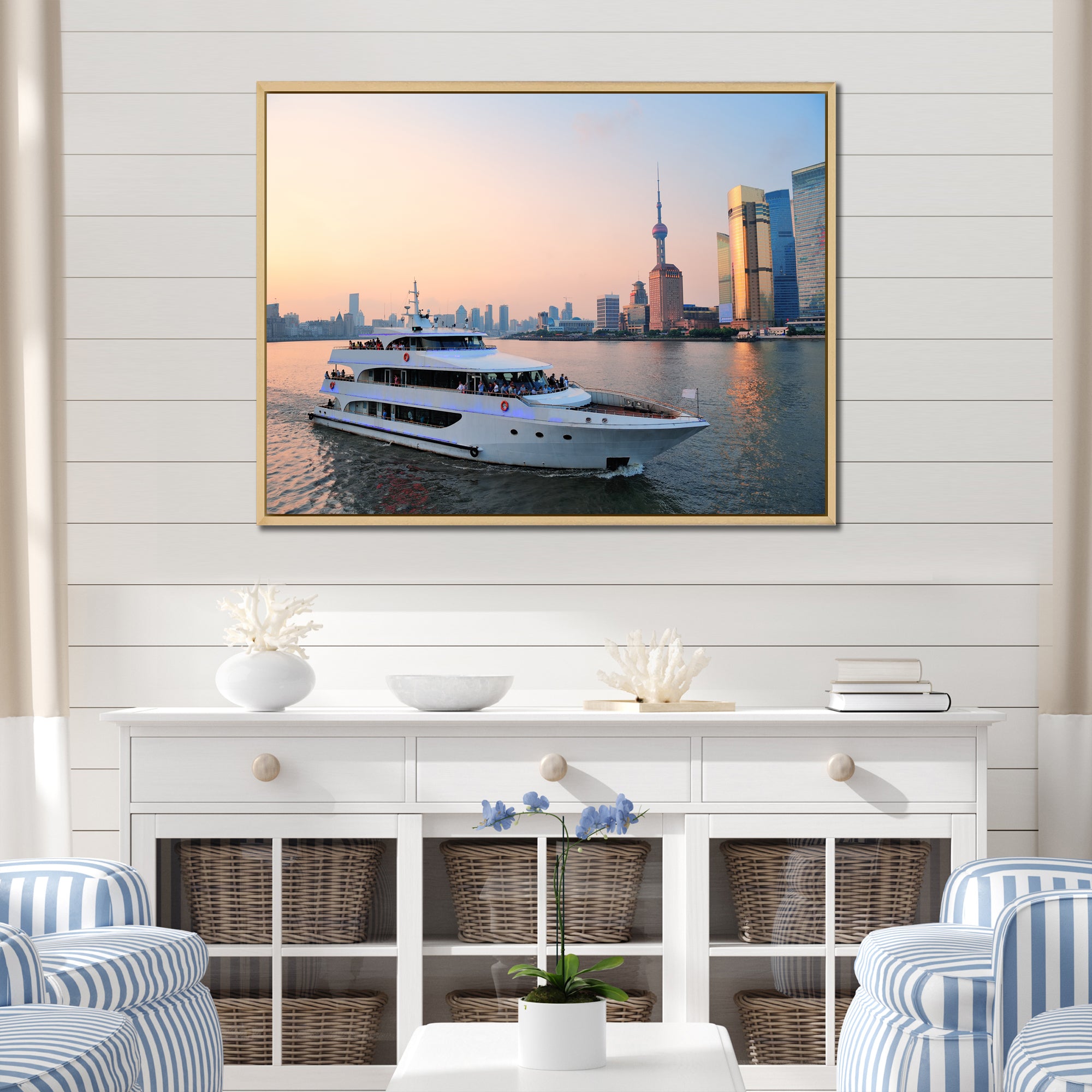 Yacht In Shanghai Bay - Boat Canvas Wall Art