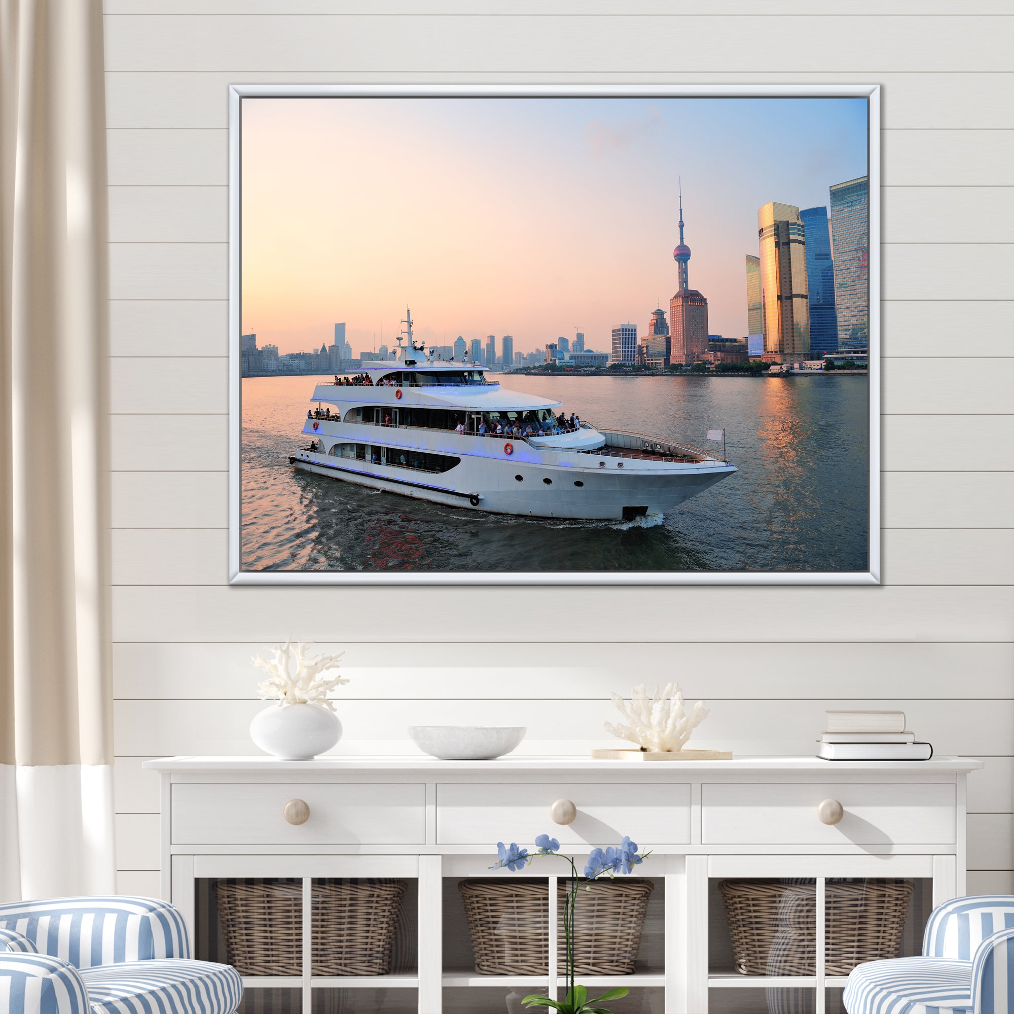 Yacht In Shanghai Bay - Boat Canvas Wall Art