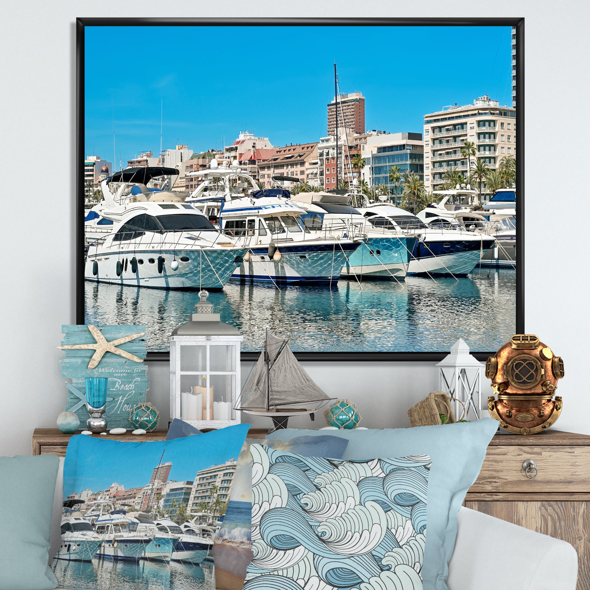 Boats Docked At Port Alicante Spain - Boat Canvas Wall Art