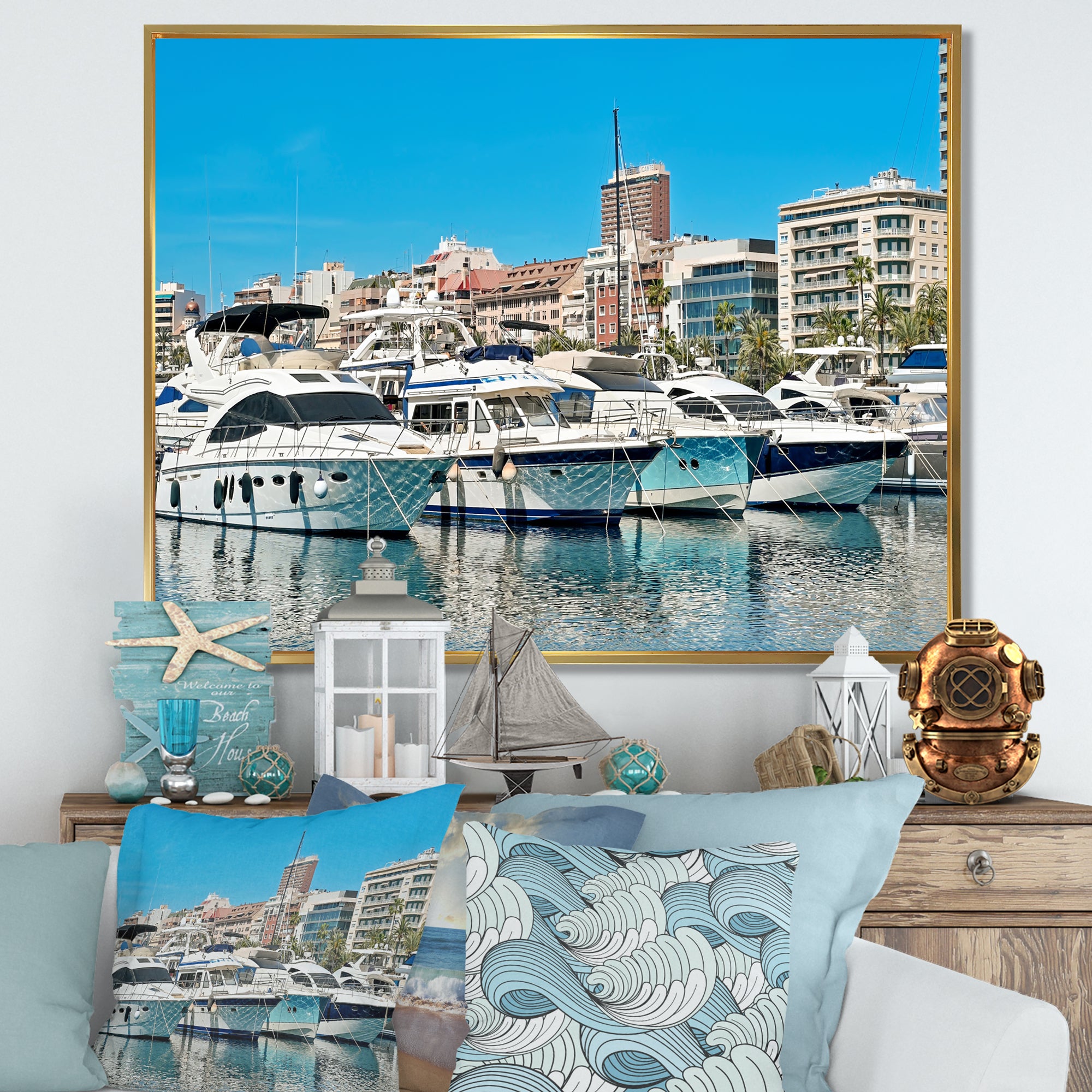 Boats Docked At Port Alicante Spain - Boat Canvas Wall Art