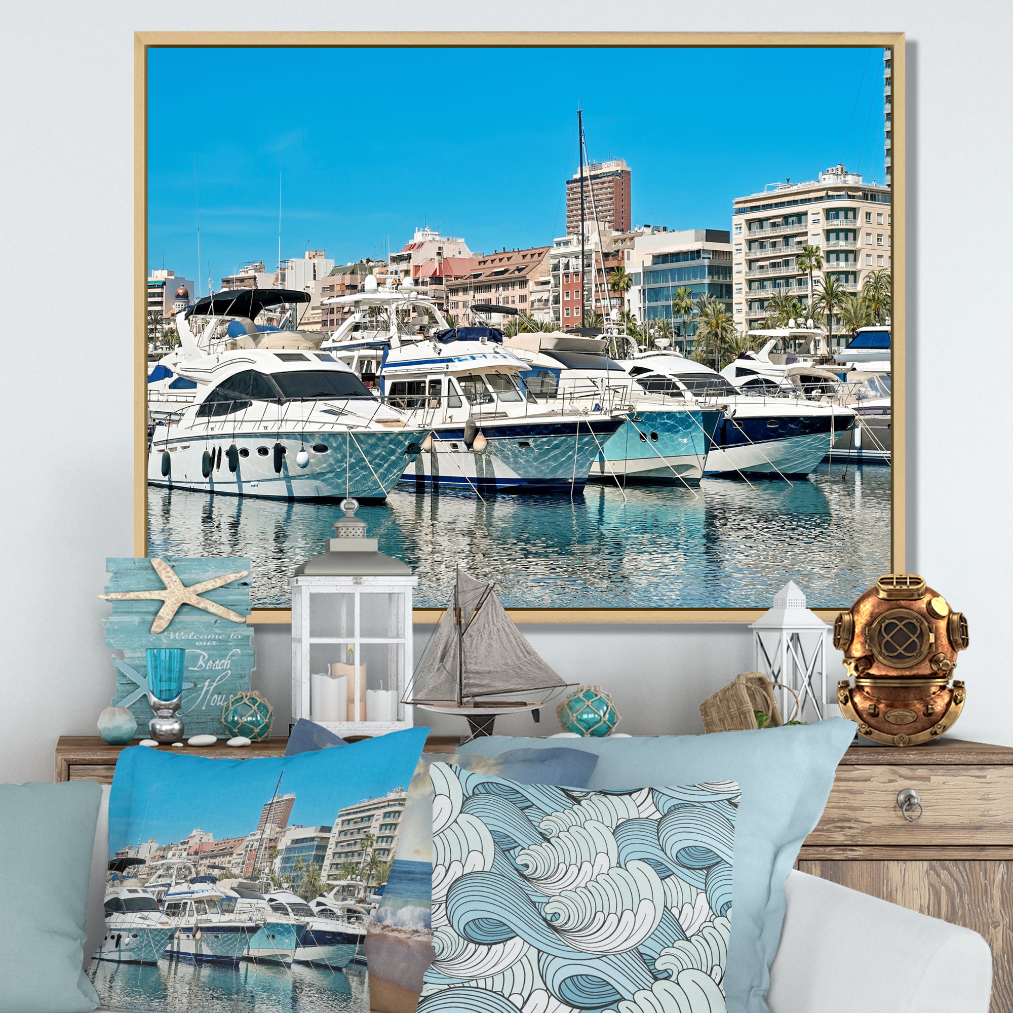 Boats Docked At Port Alicante Spain - Boat Canvas Wall Art