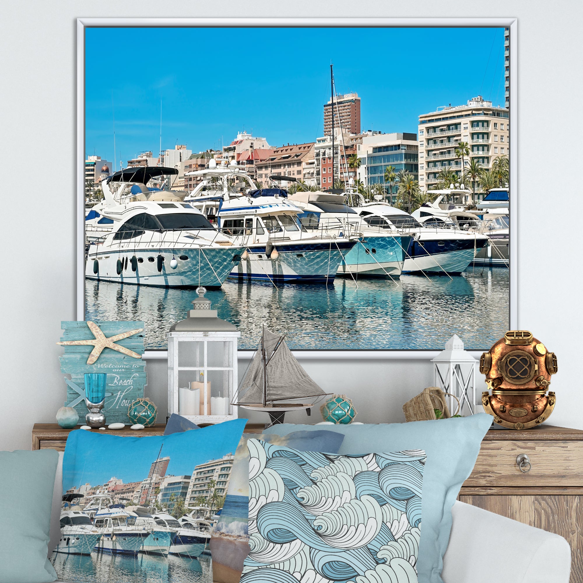 Boats Docked At Port Alicante Spain - Boat Canvas Wall Art