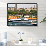 Docked Yacht In Mediterranean Sea Port - Boat Canvas Wall Art