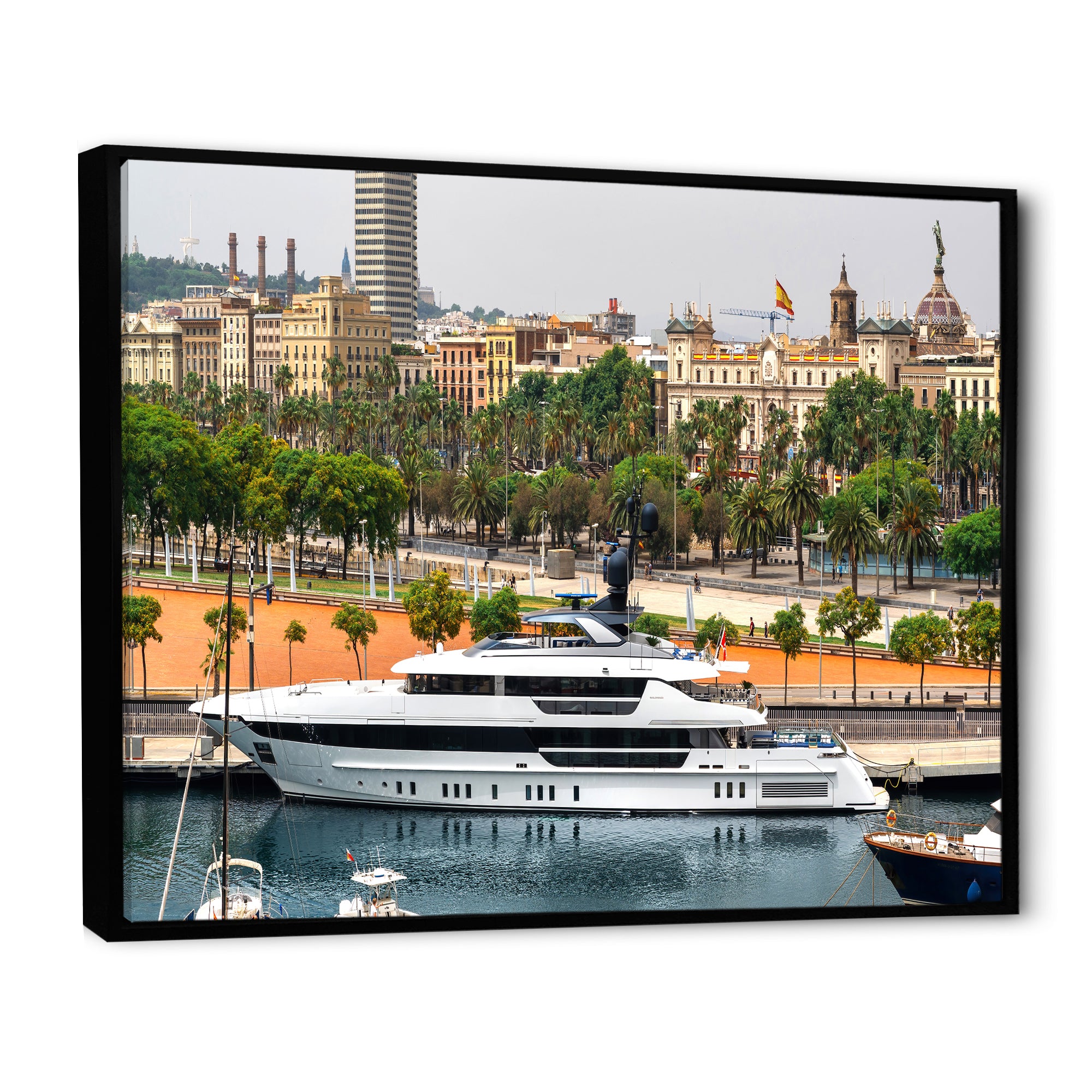 Docked Yacht In Mediterranean Sea Port - Boat Canvas Wall Art