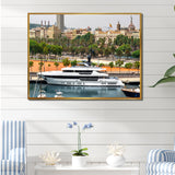 Docked Yacht In Mediterranean Sea Port - Boat Canvas Wall Art