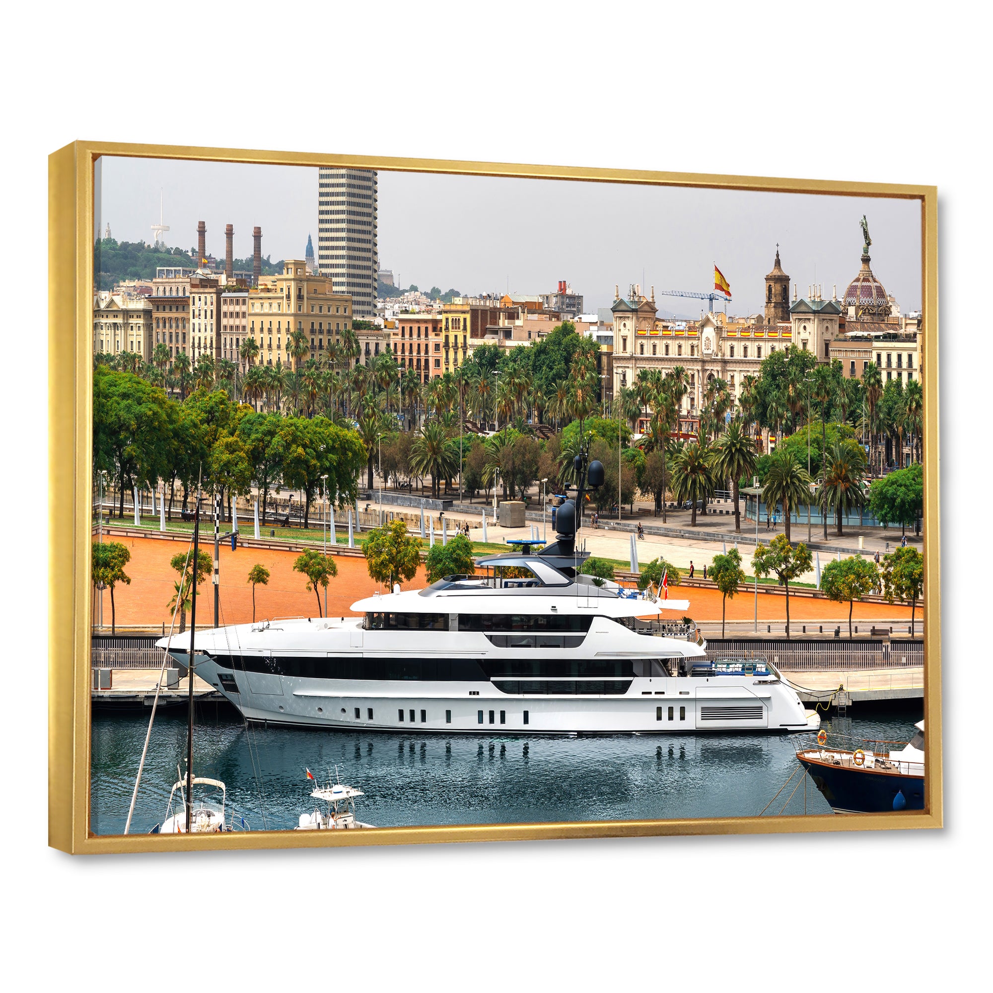Docked Yacht In Mediterranean Sea Port - Boat Canvas Wall Art